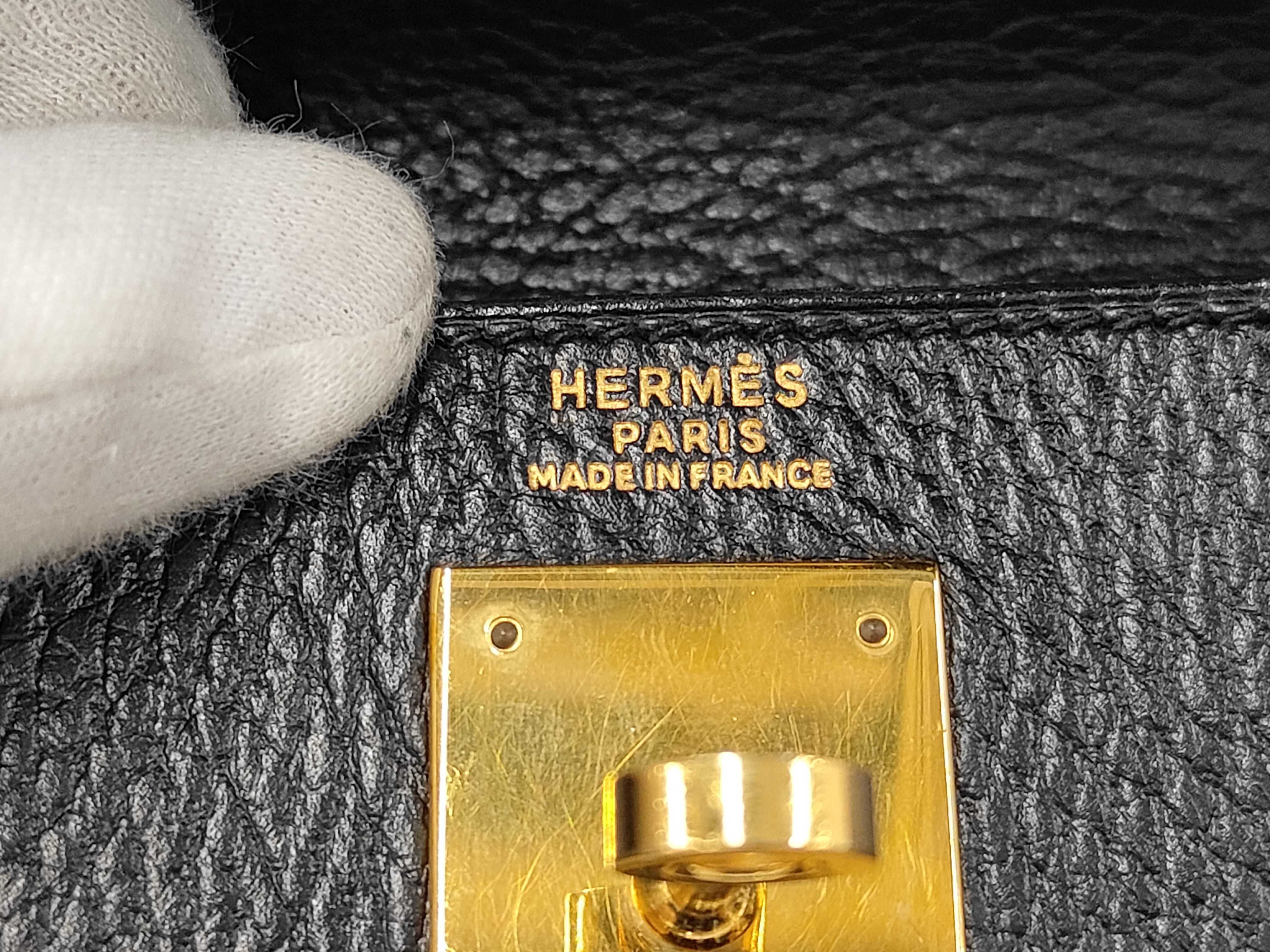 Kelly 32 Black Gold Hardware Y Stamp Handbag — view 10