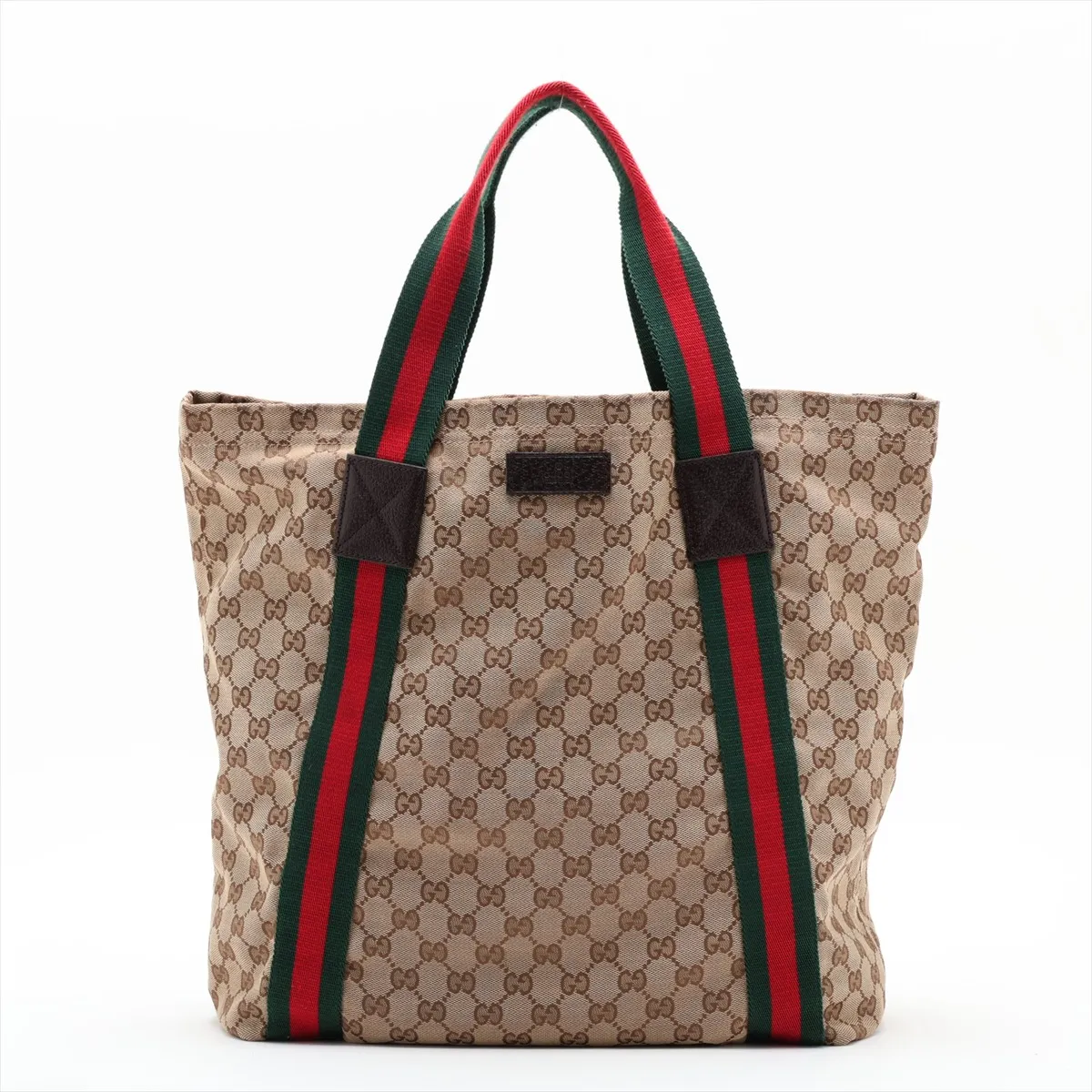 GG Canvas 189669 Canvas x Leather Tote Bag Beige x Brown