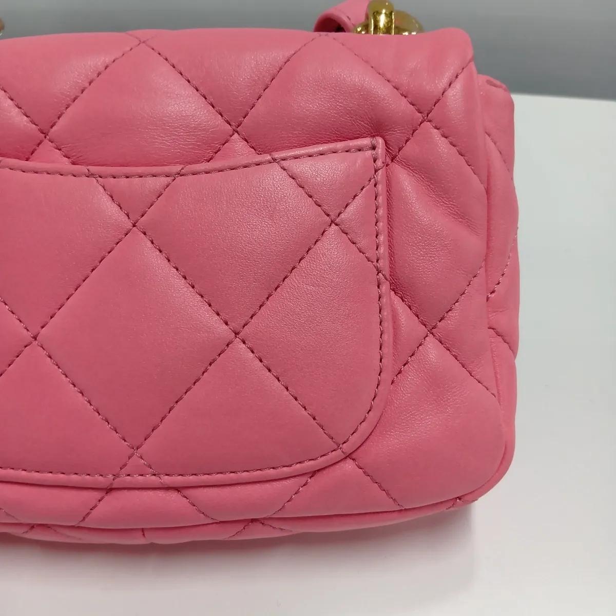 Mini Matelassé Lambskin Chain Shoulder Bag, Pink with Gold Hardware, L8U35JG1, Random Plate — view 11