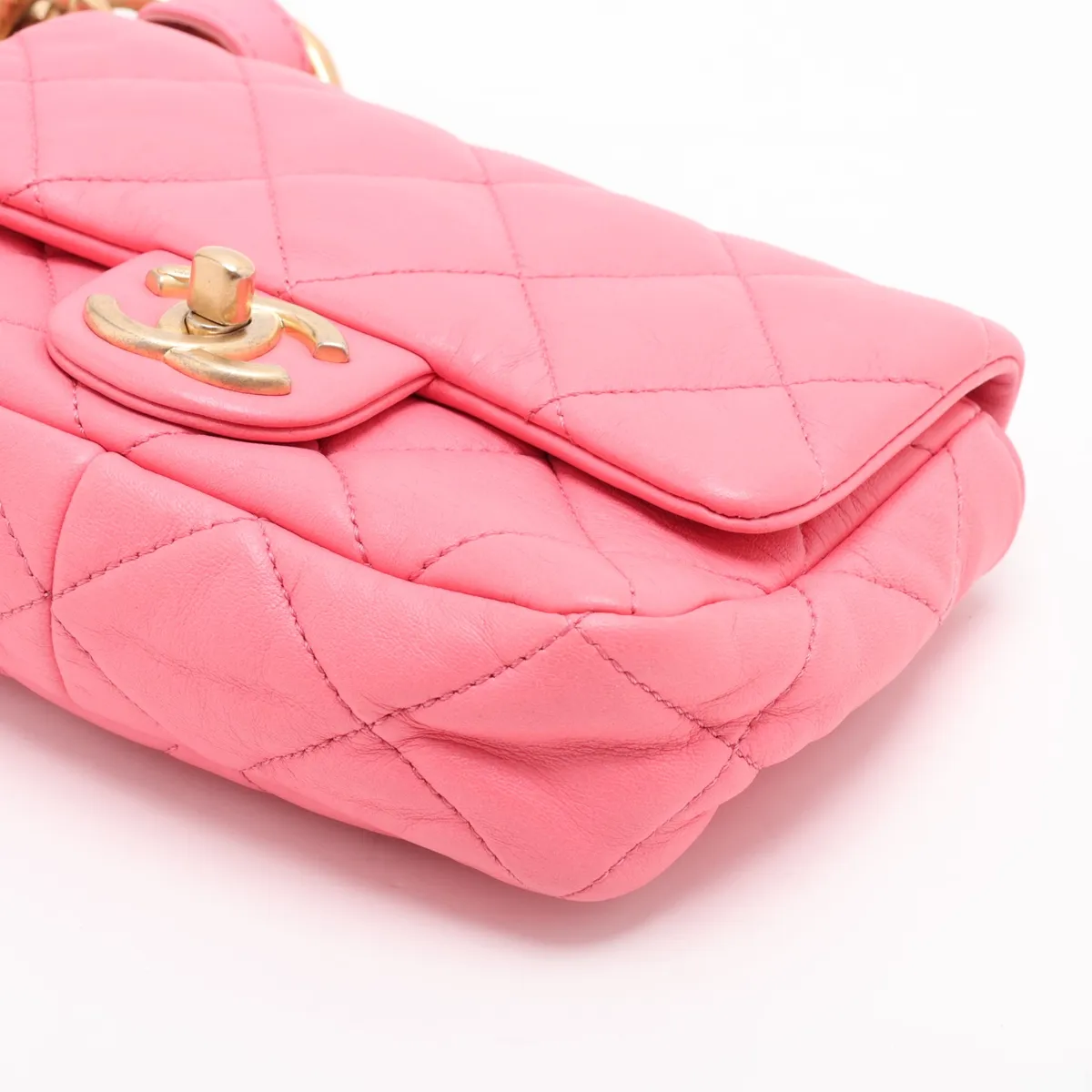Mini Matelassé Lambskin Chain Shoulder Bag, Pink with Gold Hardware, L8U35JG1, Random Plate — view 3