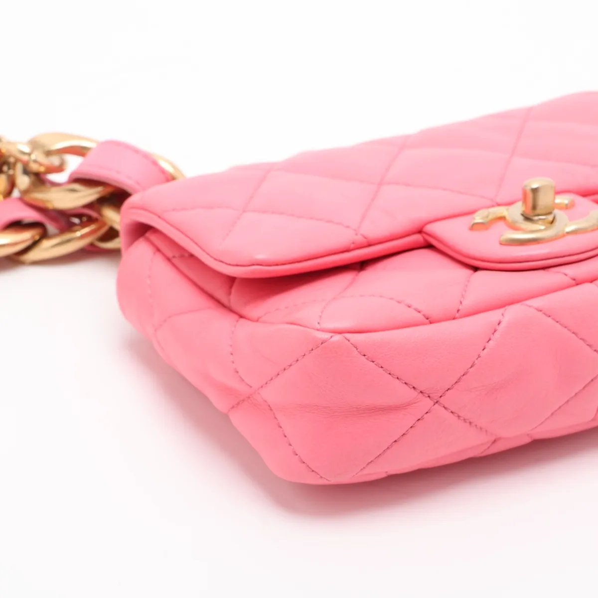 Mini Matelassé Lambskin Chain Shoulder Bag, Pink with Gold Hardware, L8U35JG1, Random Plate — view 4