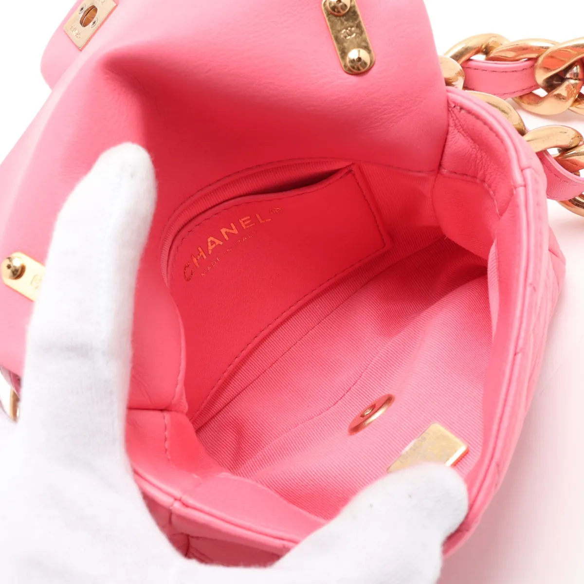 Mini Matelassé Lambskin Chain Shoulder Bag, Pink with Gold Hardware, L8U35JG1, Random Plate — view 6