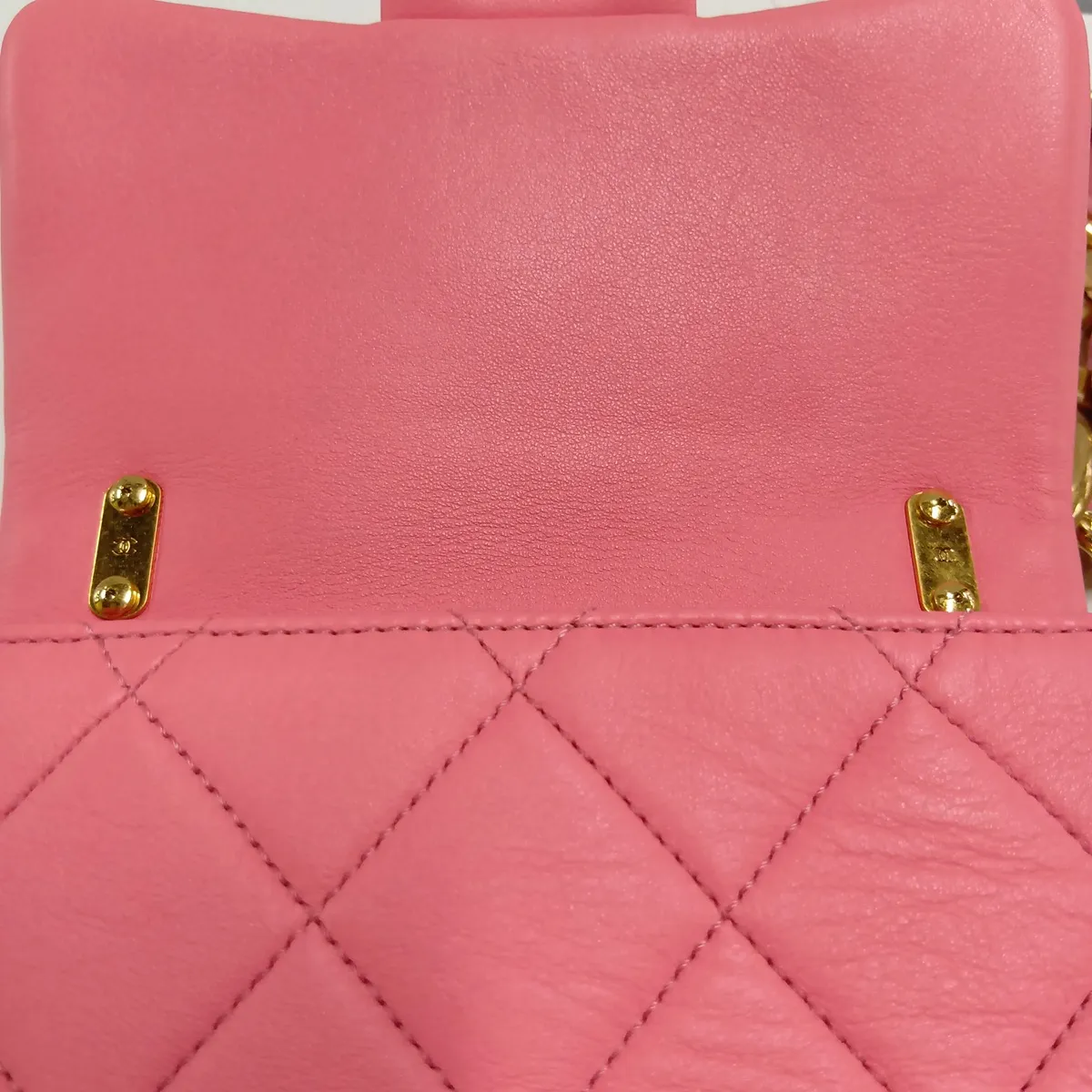 Mini Matelassé Lambskin Chain Shoulder Bag, Pink with Gold Hardware, L8U35JG1, Random Plate — view 9