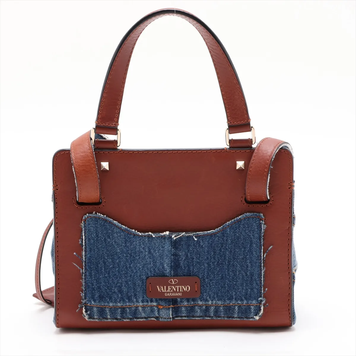 Joylock Denim x Leather 2-Way Handbag, Blue x Brown — view 2