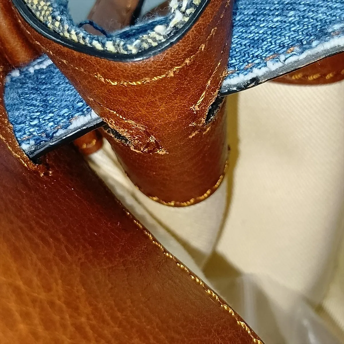 Joylock Denim x Leather 2-Way Handbag, Blue x Brown — view 12