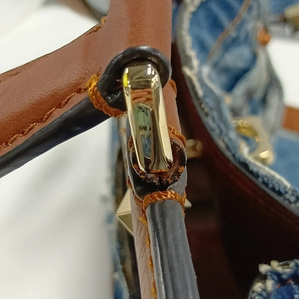 Joylock Denim x Leather 2-Way Handbag, Blue x Brown — view 13