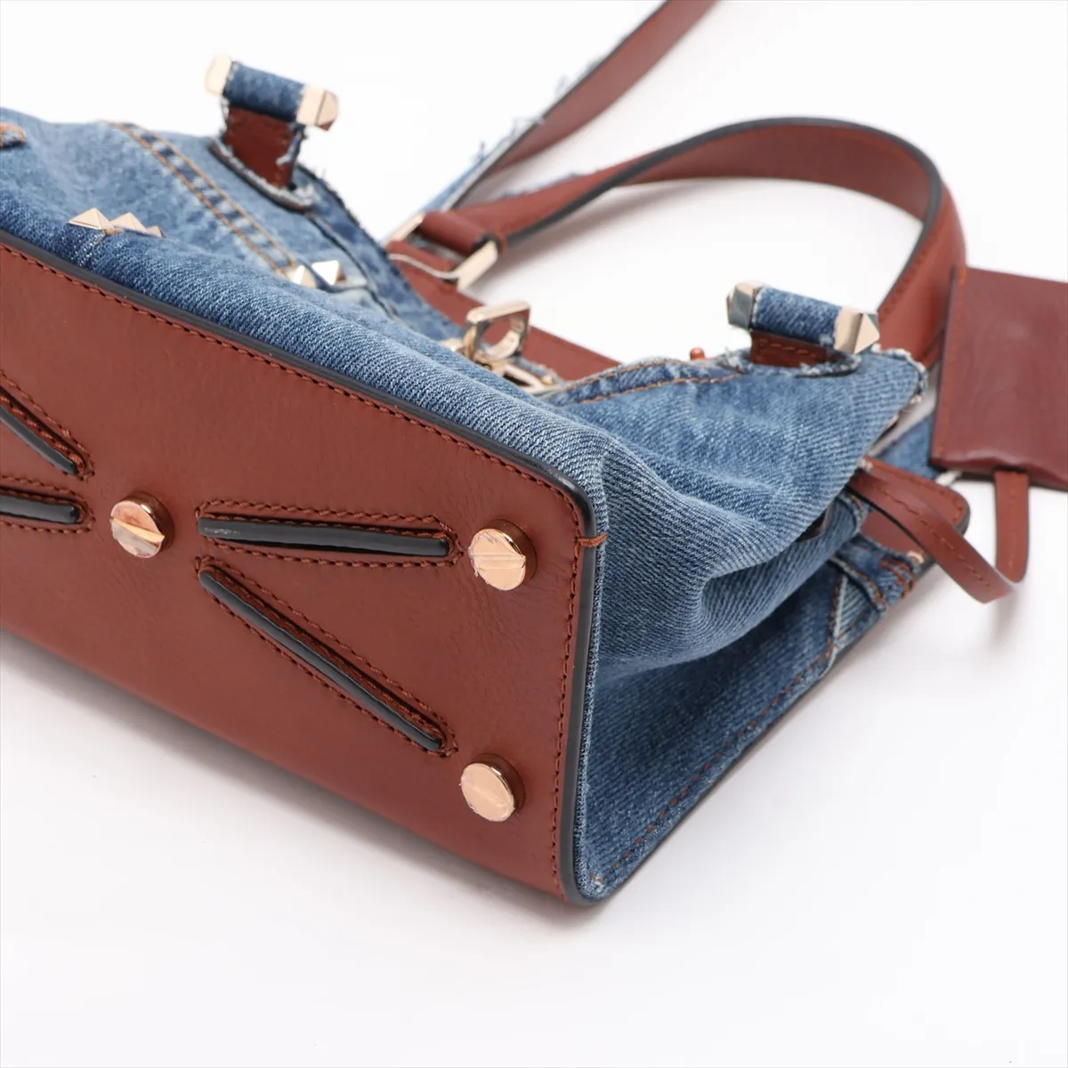 Joylock Denim x Leather 2-Way Handbag, Blue x Brown — view 3