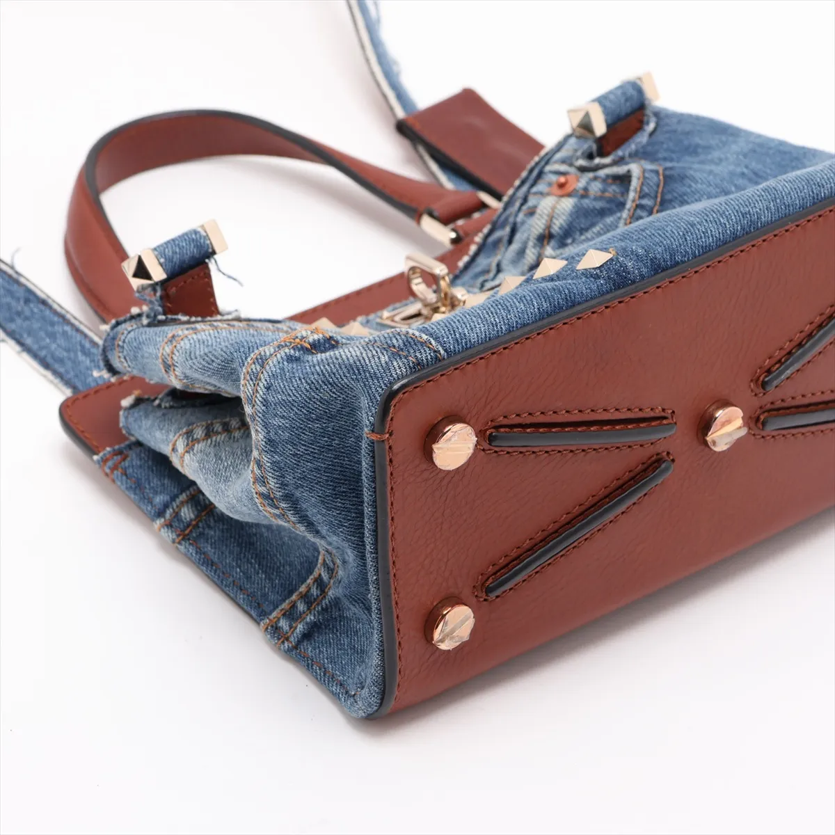 Joylock Denim x Leather 2-Way Handbag, Blue x Brown — view 4