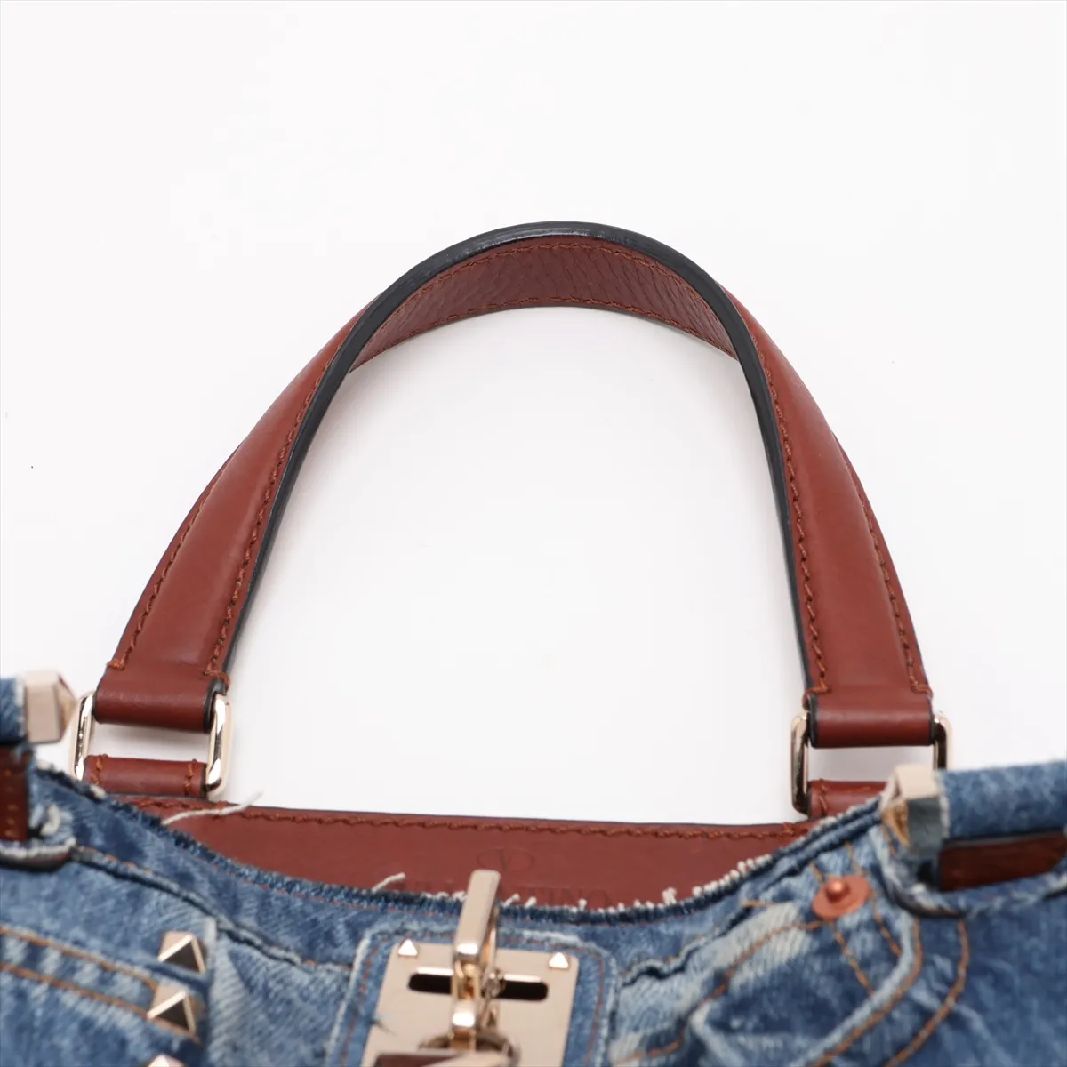 Joylock Denim x Leather 2-Way Handbag, Blue x Brown — view 6