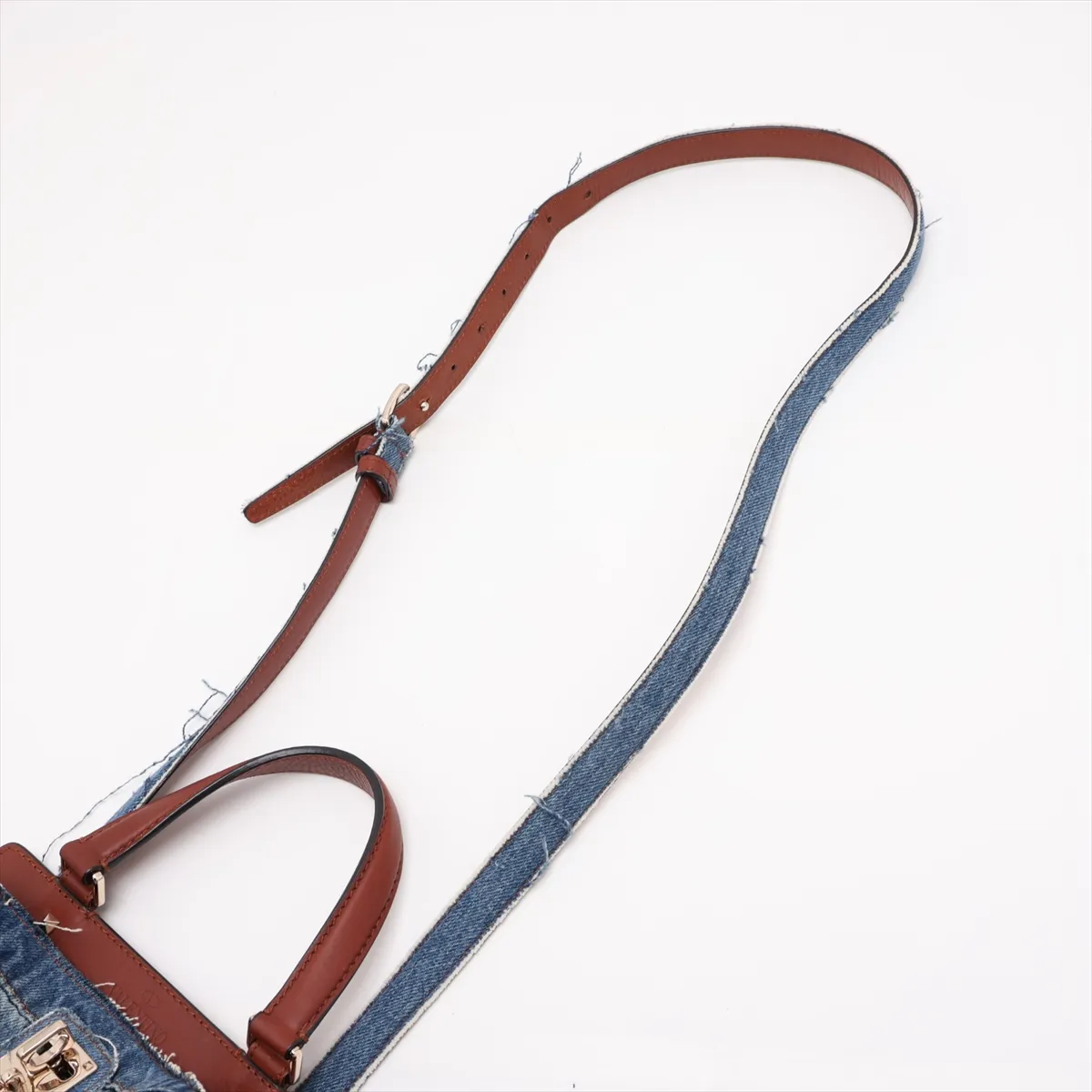 Joylock Denim x Leather 2-Way Handbag, Blue x Brown — view 7