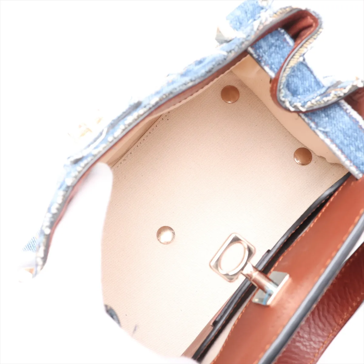 Joylock Denim x Leather 2-Way Handbag, Blue x Brown — view 8