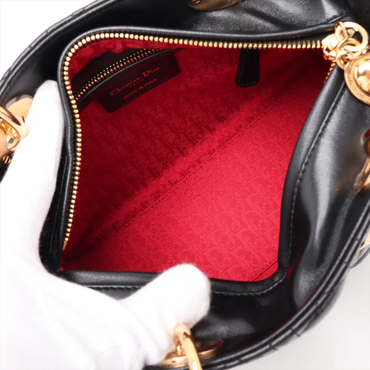 Cannage Lady Dior Leather 2-Way Handbag, Black — view 8