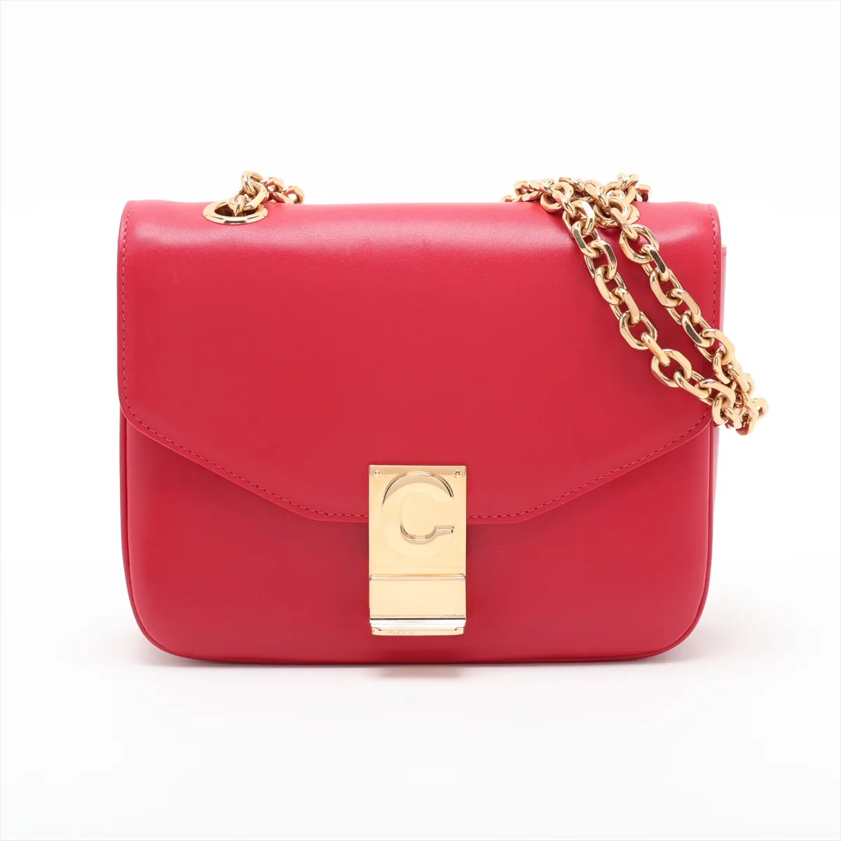 C Medium Leather Chain Shoulder Bag, Red