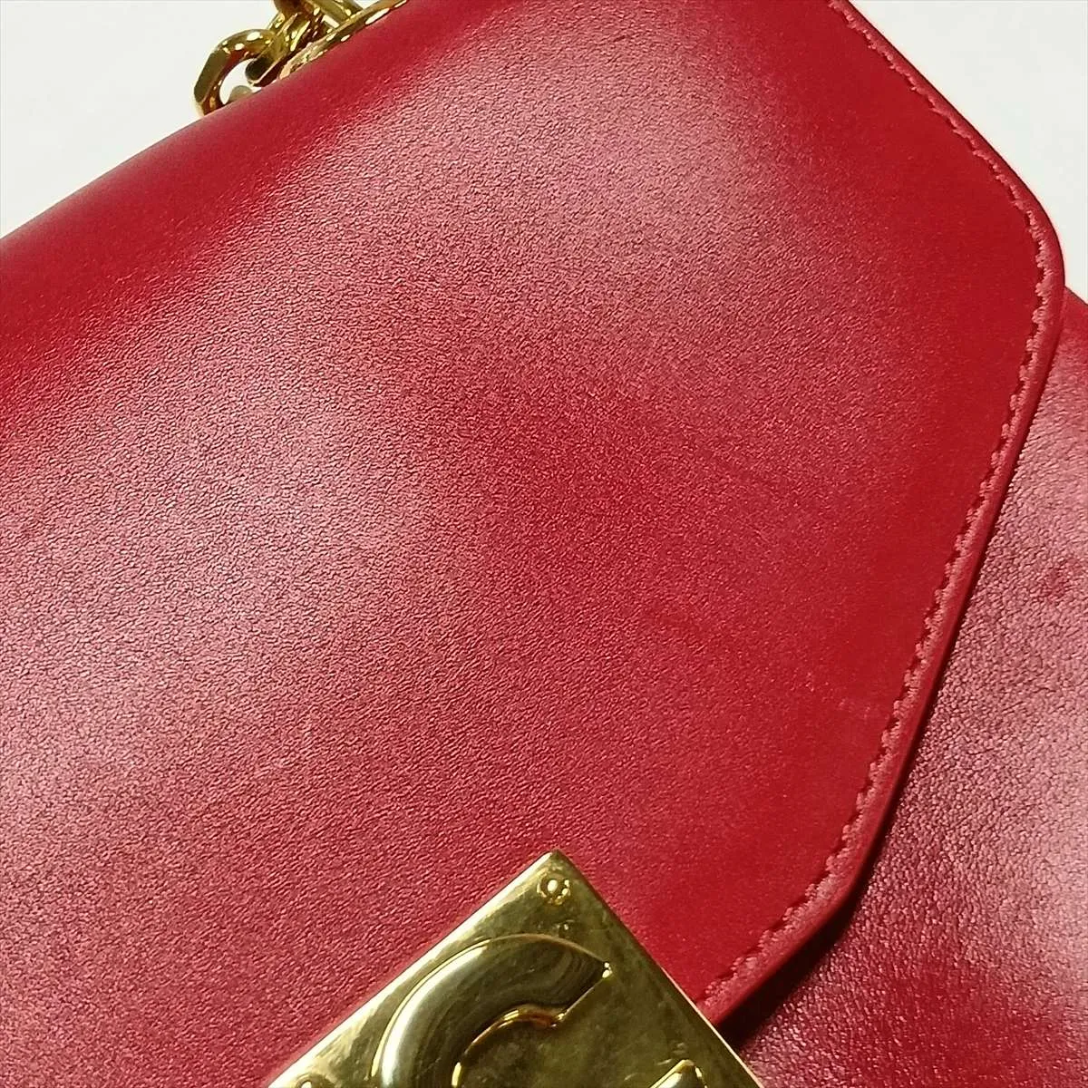 C Medium Leather Chain Shoulder Bag, Red — view 14