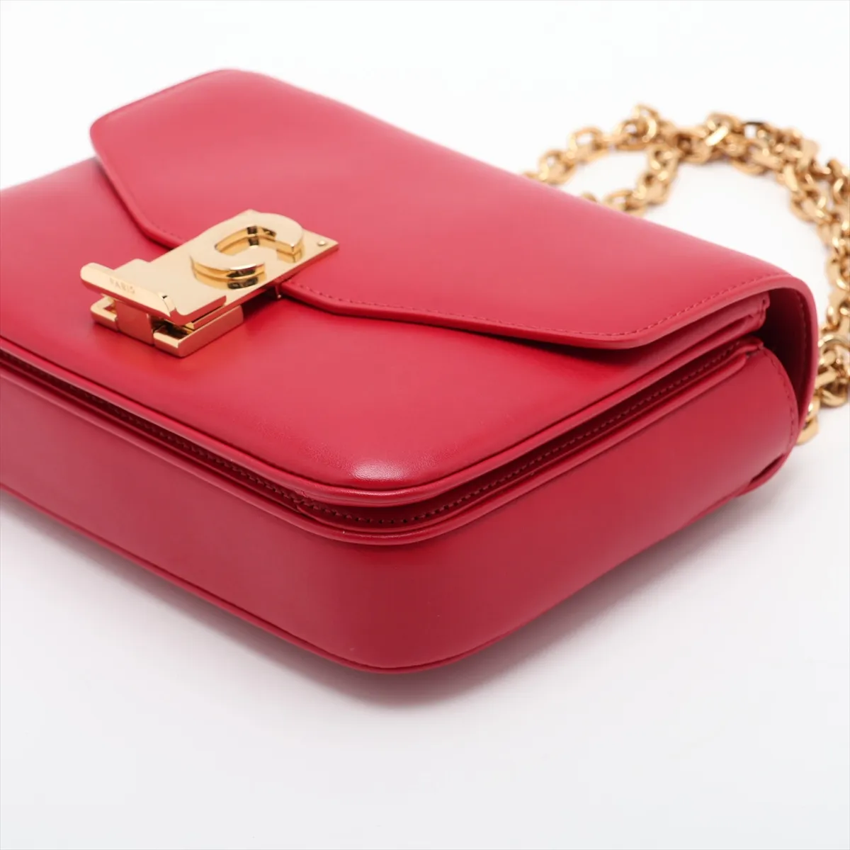 C Medium Leather Chain Shoulder Bag, Red — view 3