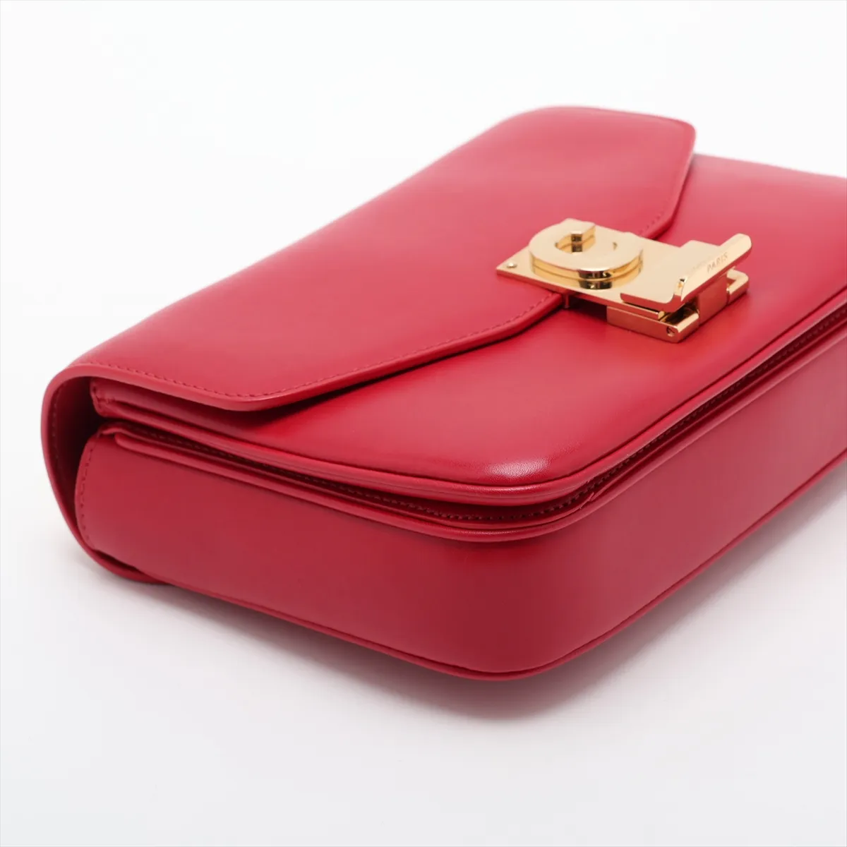 C Medium Leather Chain Shoulder Bag, Red — view 4
