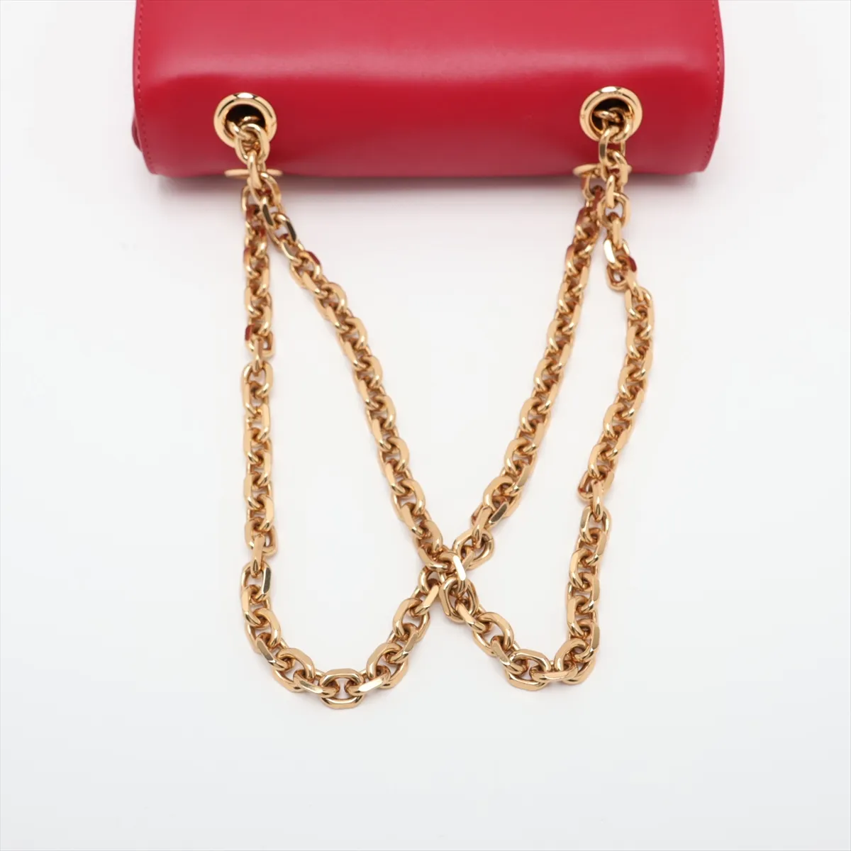 C Medium Leather Chain Shoulder Bag, Red — view 5