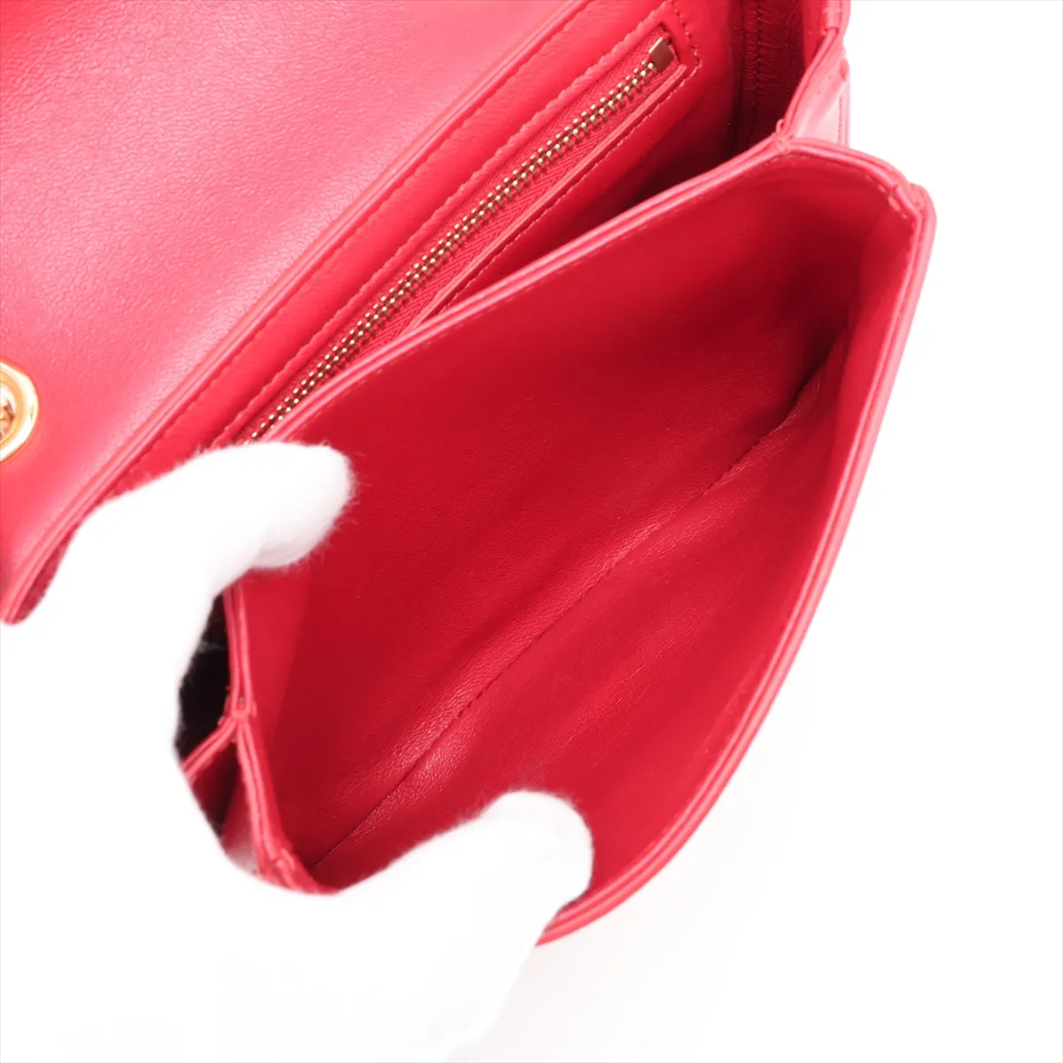 C Medium Leather Chain Shoulder Bag, Red — view 8