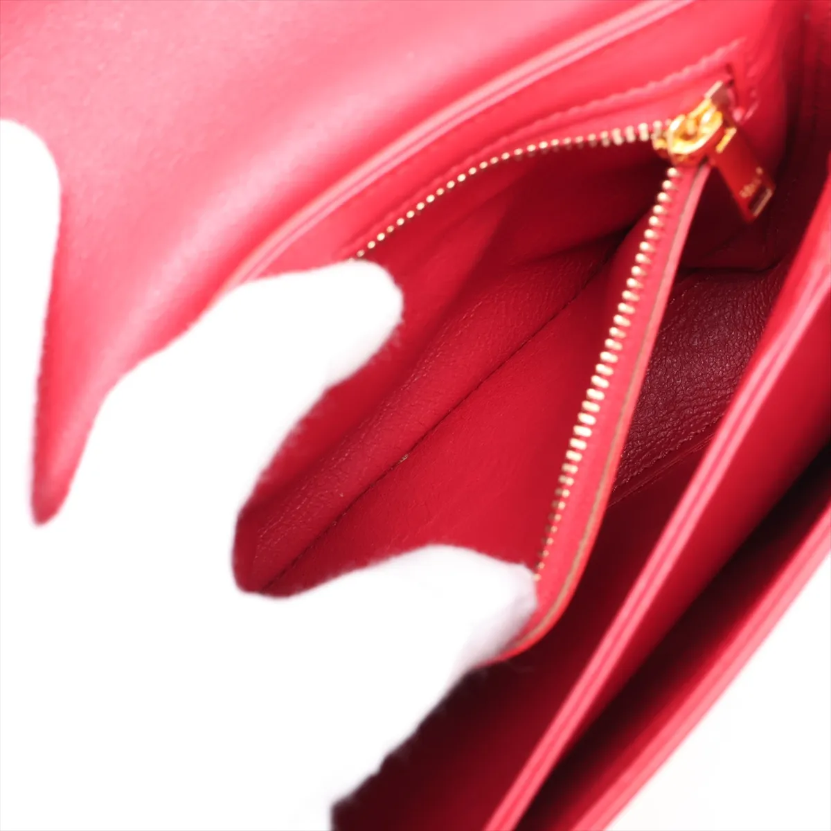 C Medium Leather Chain Shoulder Bag, Red — view 9