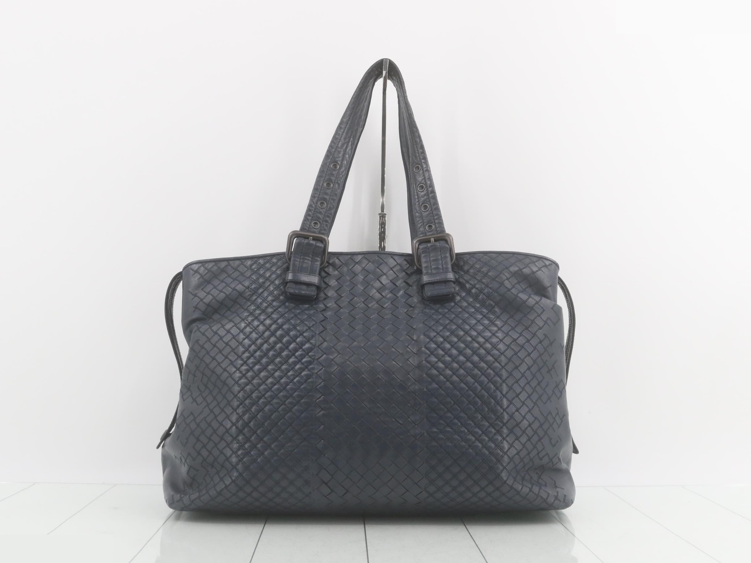 Leather handbag, navy — view 2