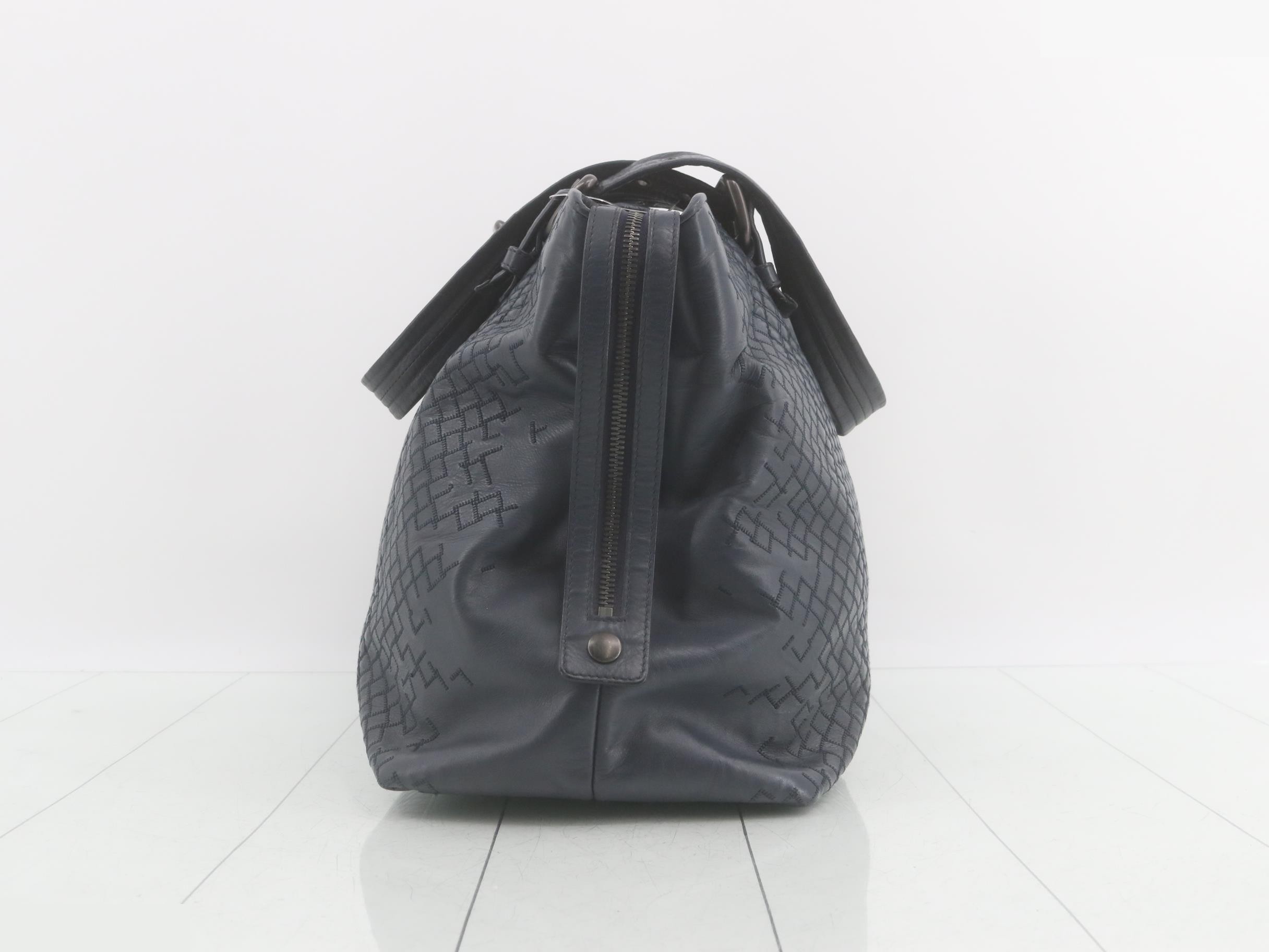 Leather handbag, navy — view 3