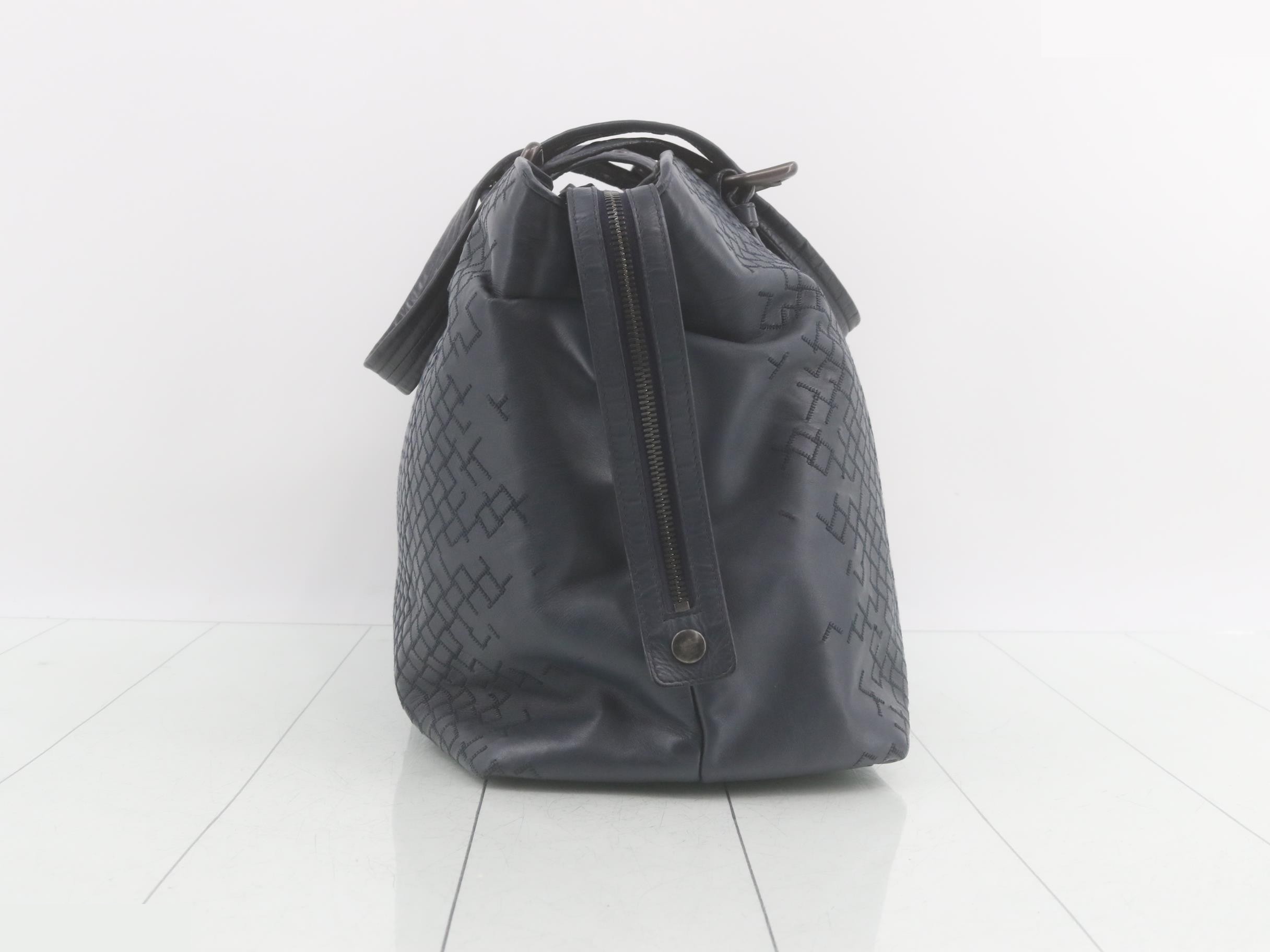 Leather handbag, navy — view 4