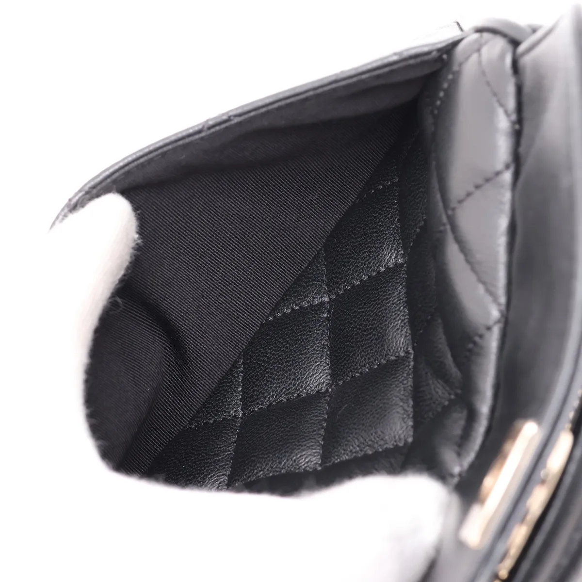 Matelassé Lambskin Chain Shoulder Bag with Fringe, Black with Gold Hardware, 27325823, Serial Number 27 — view 9