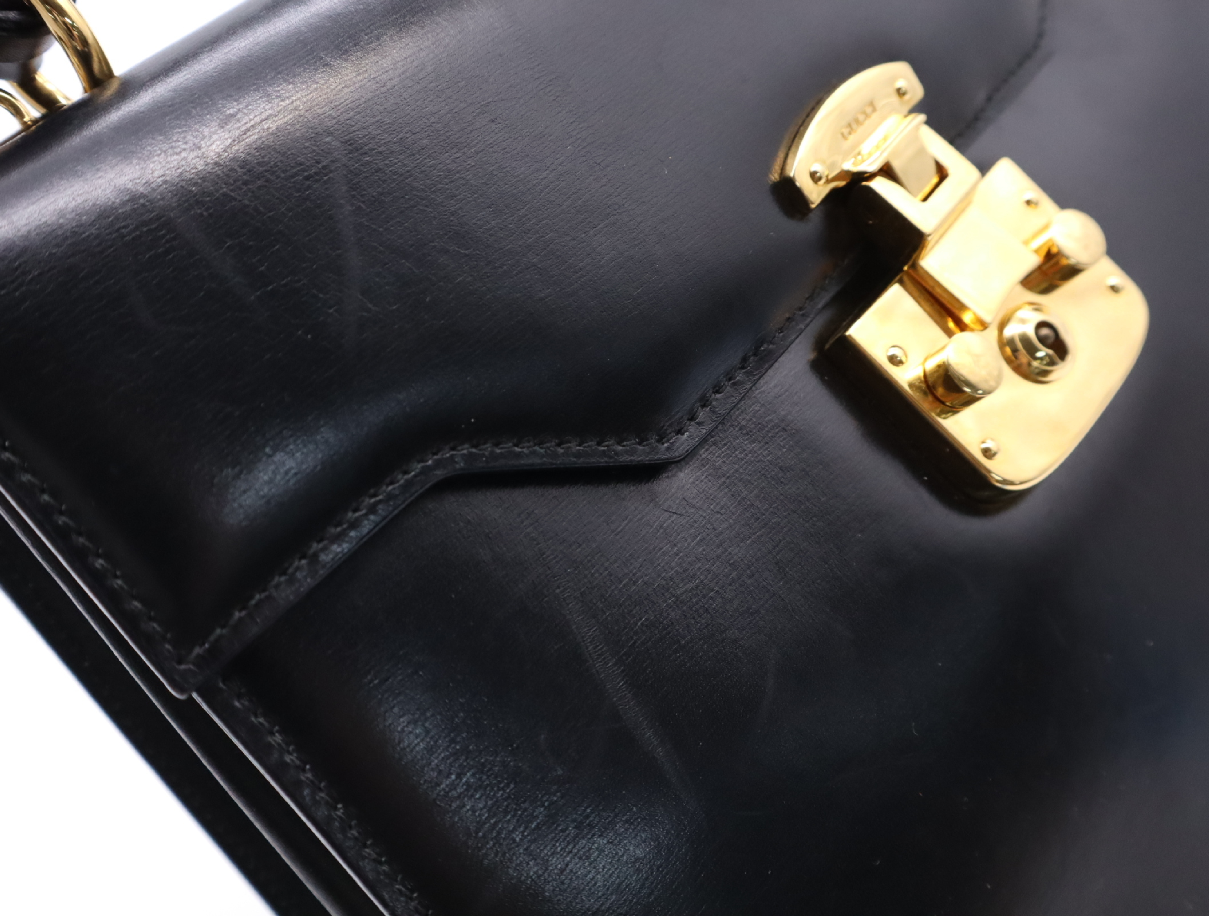 000.26.0258 Leather Lady Lock Handbag, Black with Gold Hardware, Includes Clochette and 2 Keys. — view 12