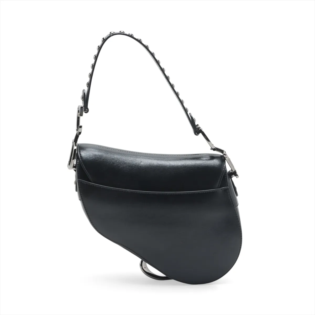 Saddle Bag Leather x Rubber Studs 2-Way Shoulder Bag Black — view 2