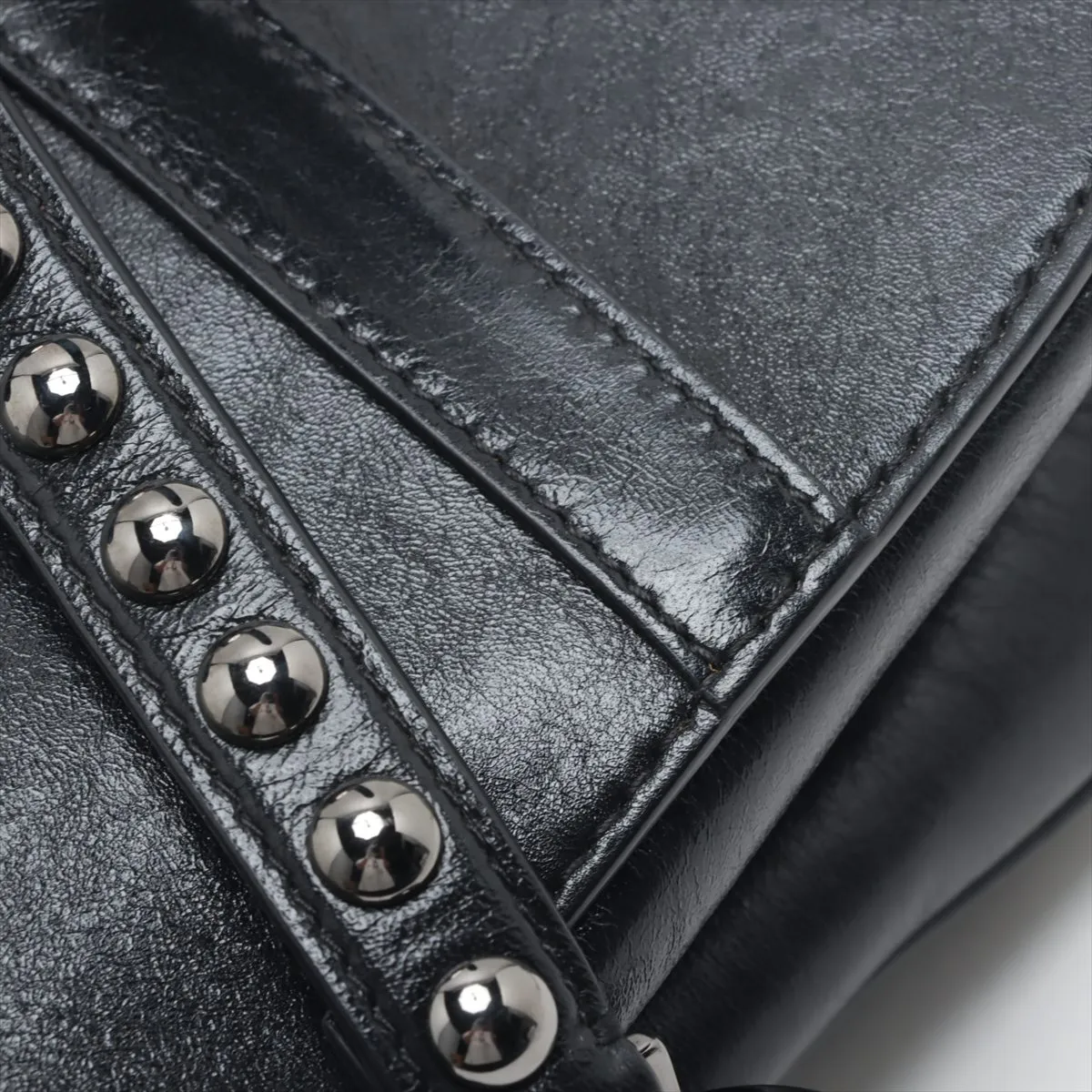 Saddle Bag Leather x Rubber Studs 2-Way Shoulder Bag Black — view 11