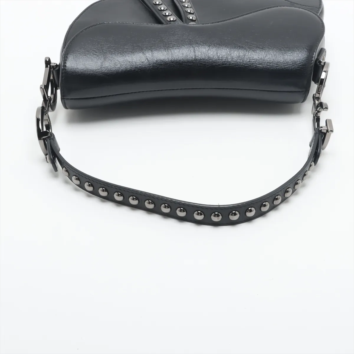 Saddle Bag Leather x Rubber Studs 2-Way Shoulder Bag Black — view 5