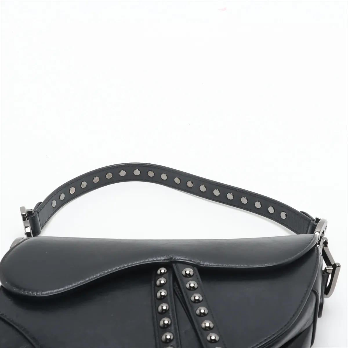 Saddle Bag Leather x Rubber Studs 2-Way Shoulder Bag Black — view 6