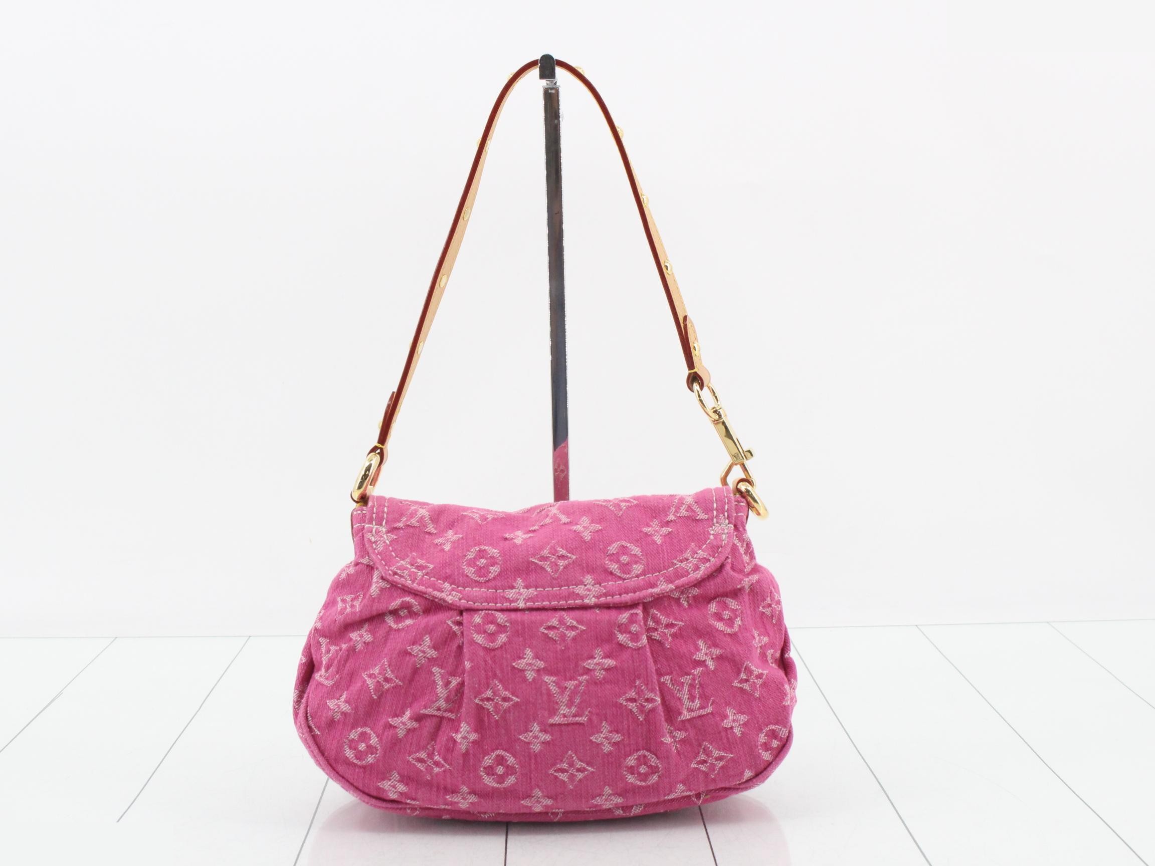 Monogram Denim Mini Pleaty Fuchsia Shoulder Bag — view 2