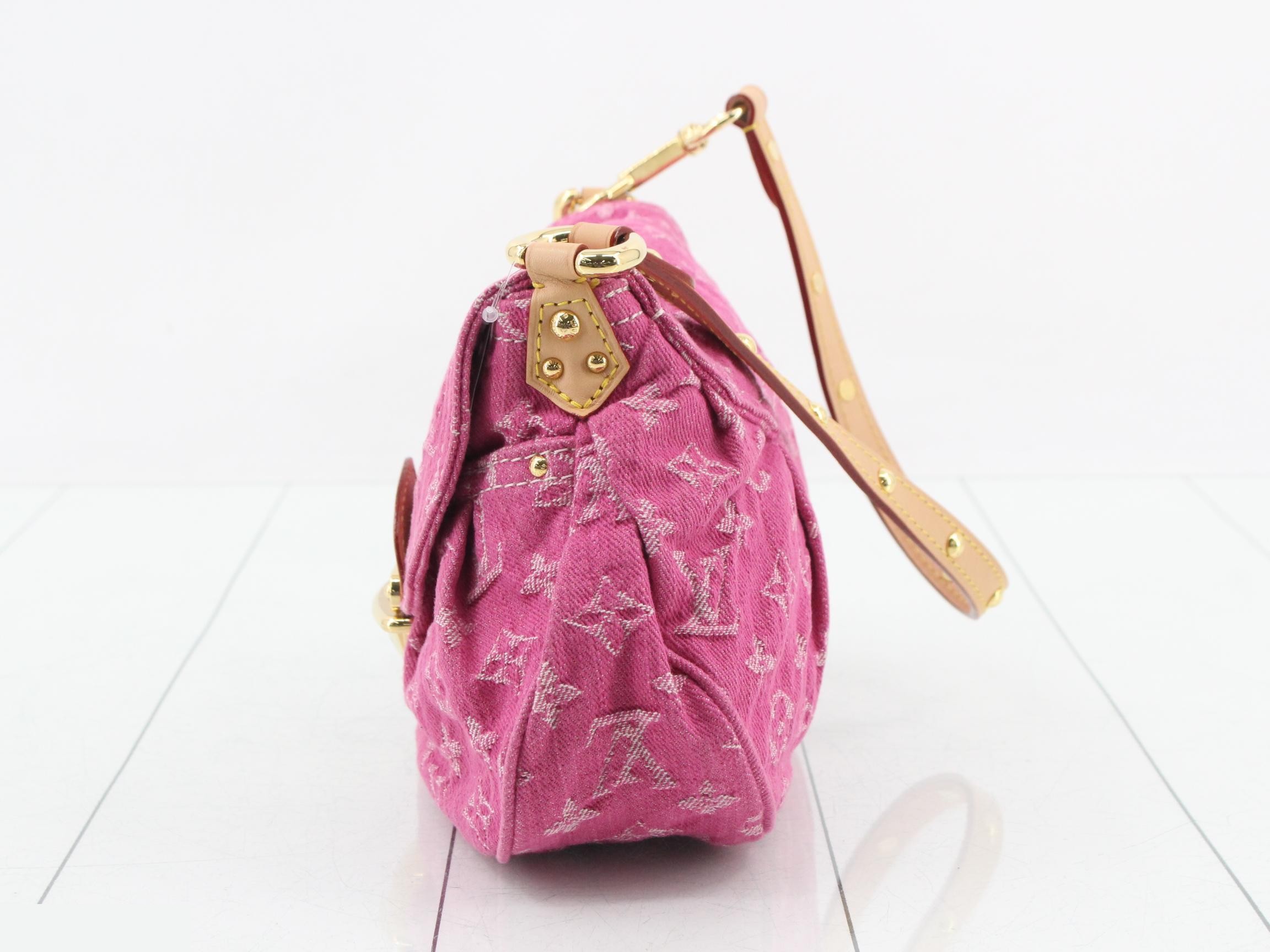 Monogram Denim Mini Pleaty Fuchsia Shoulder Bag — view 3