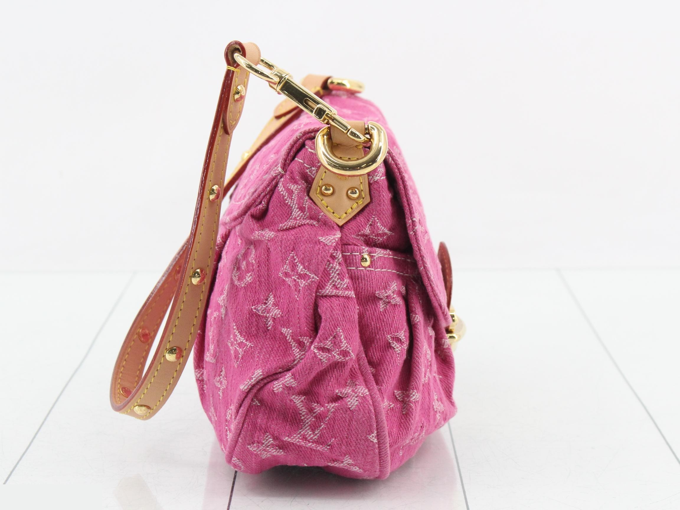 Monogram Denim Mini Pleaty Fuchsia Shoulder Bag — view 4