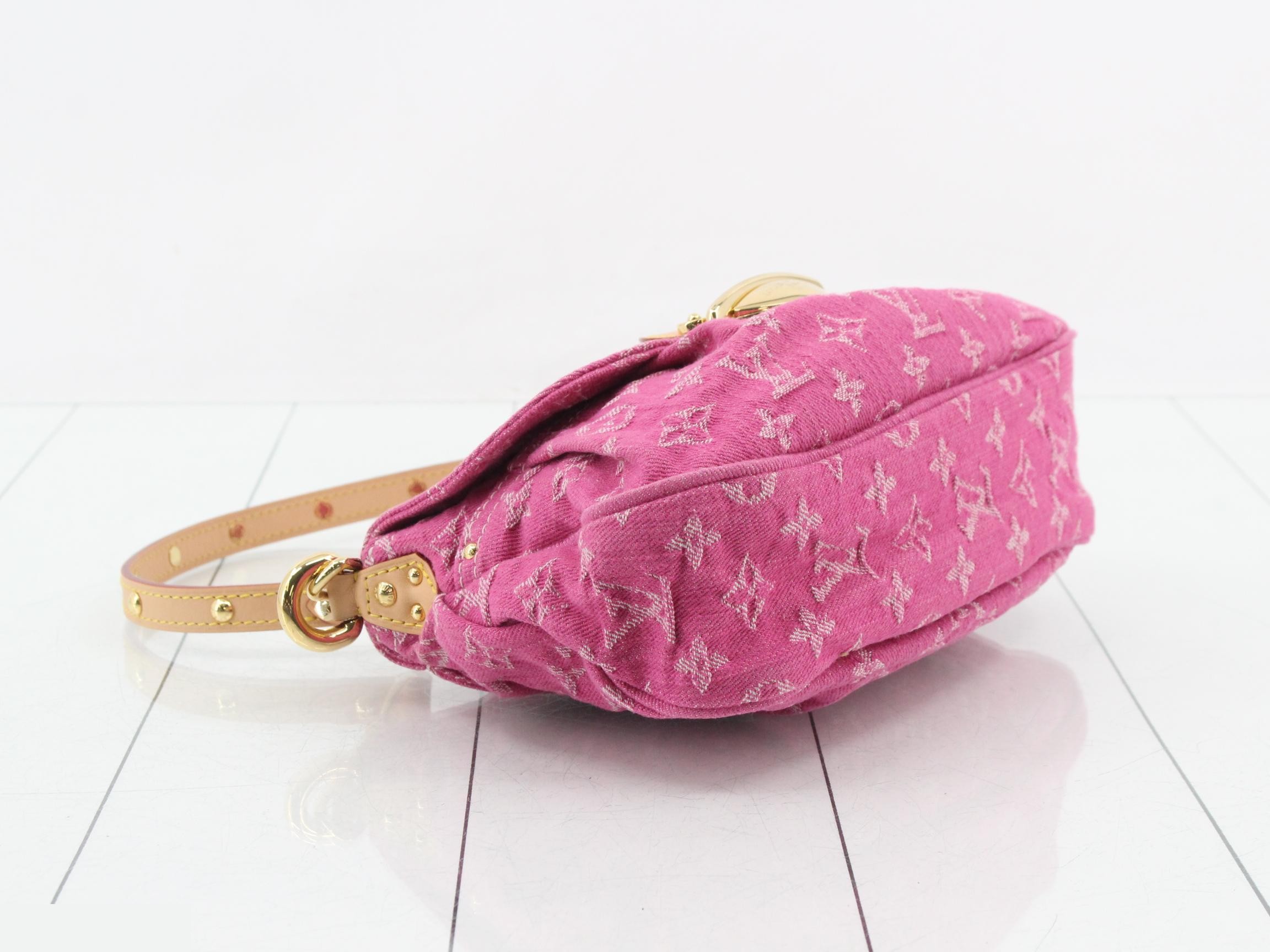 Monogram Denim Mini Pleaty Fuchsia Shoulder Bag — view 5