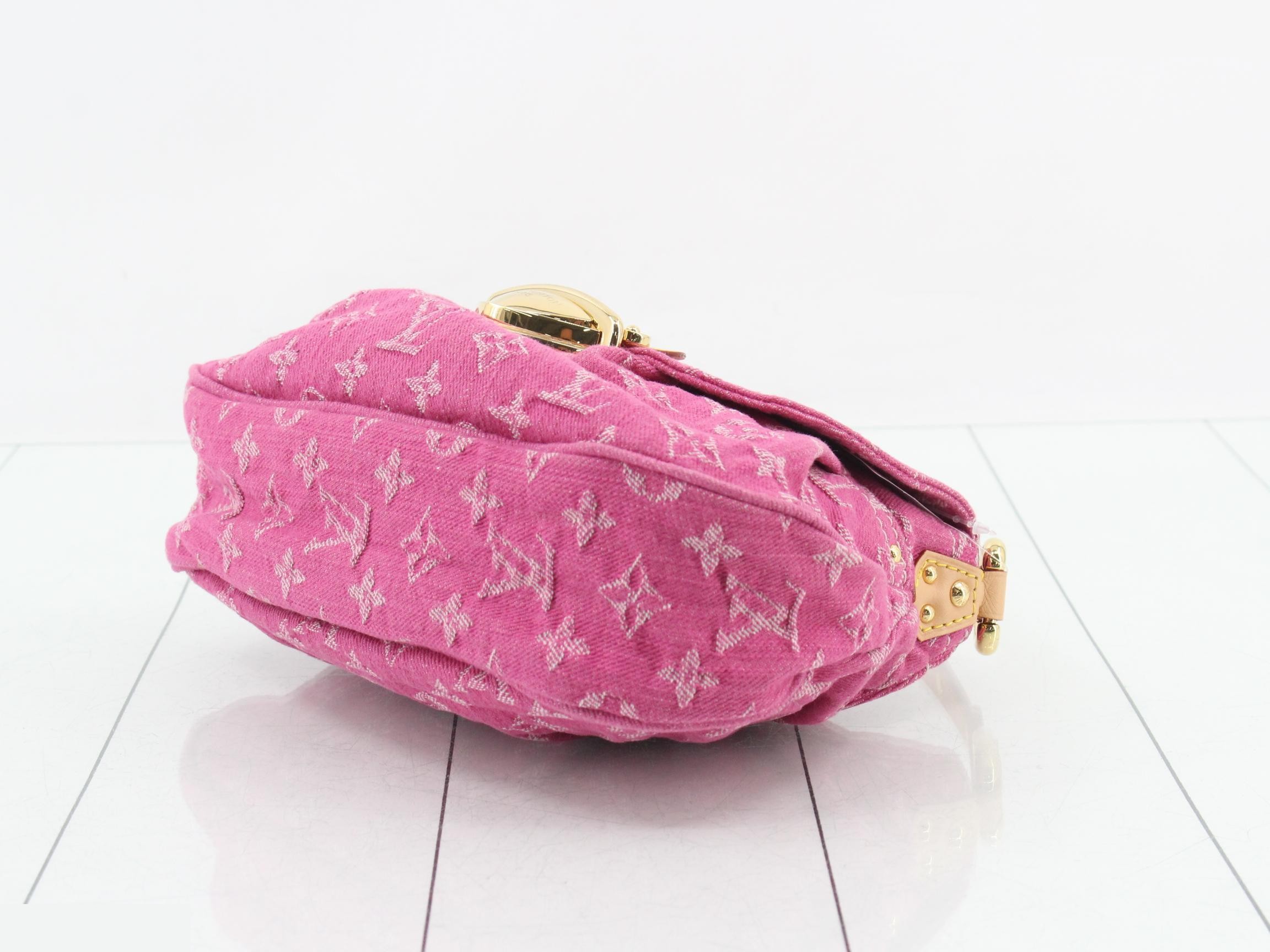 Monogram Denim Mini Pleaty Fuchsia Shoulder Bag — view 6