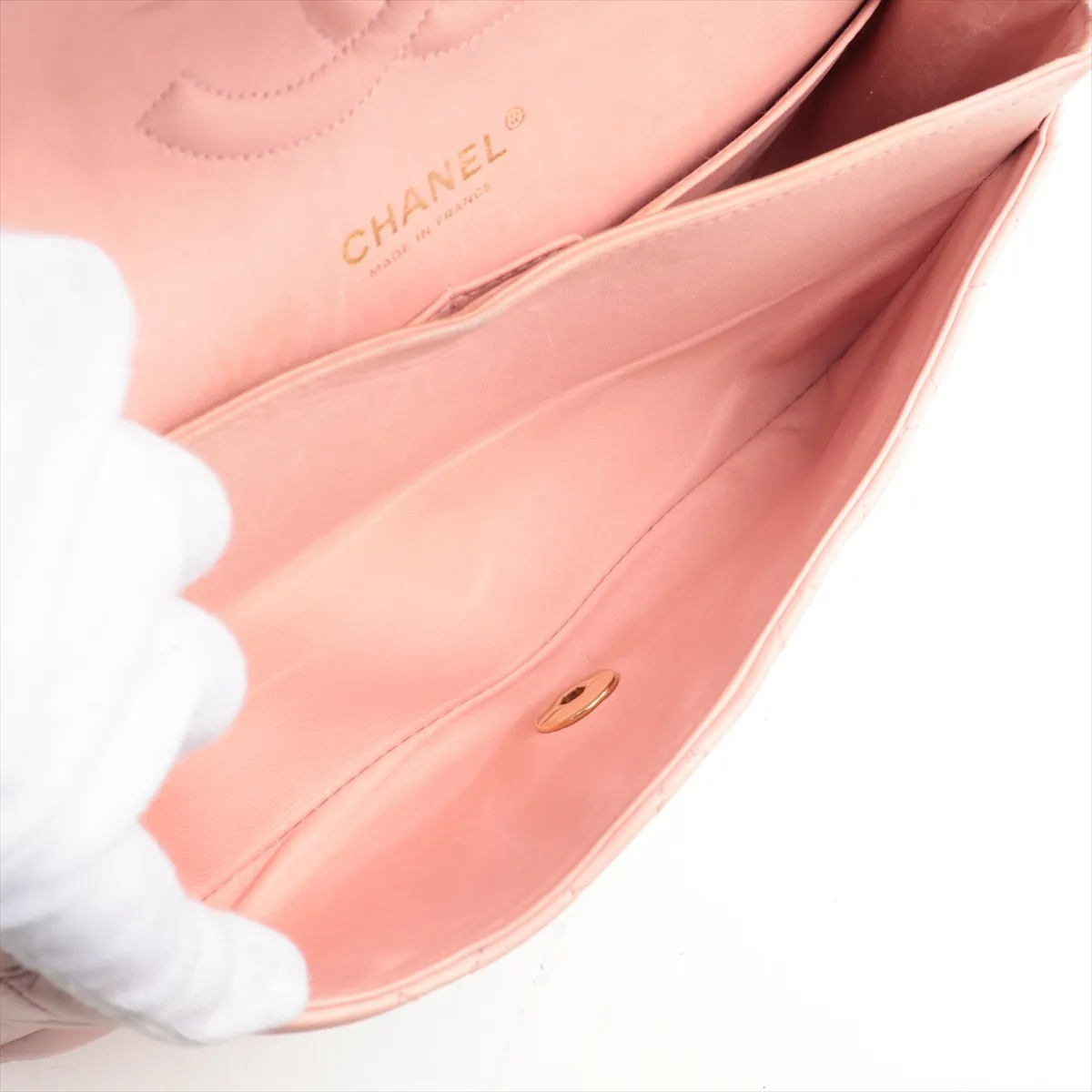 Matelasse 25 Lambskin Double Flap Double Chain Bag Pink Gold Hardware 9524562 9th Series A01112 — view 9