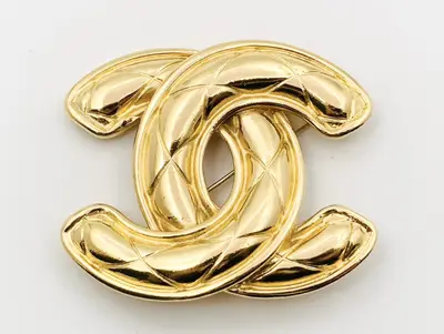 Coco Mark Matelassé Brooch (with markings, item number 1152) Gold Brooch
