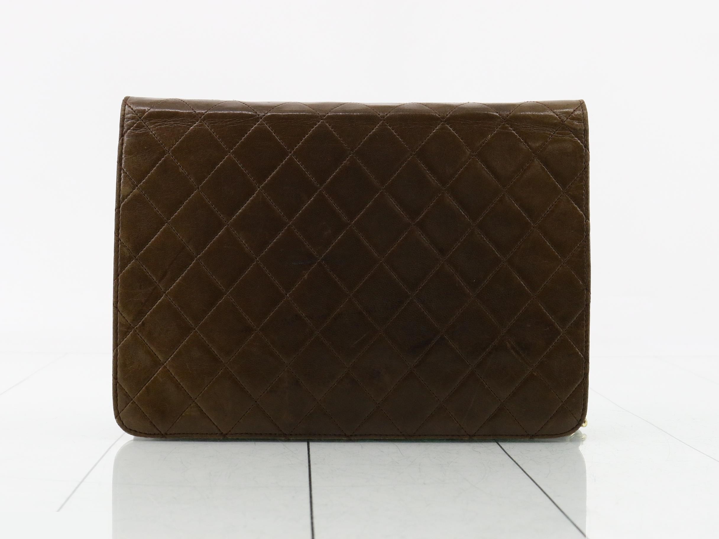 Matelassé Chain Shoulder Bag, Brown — view 2
