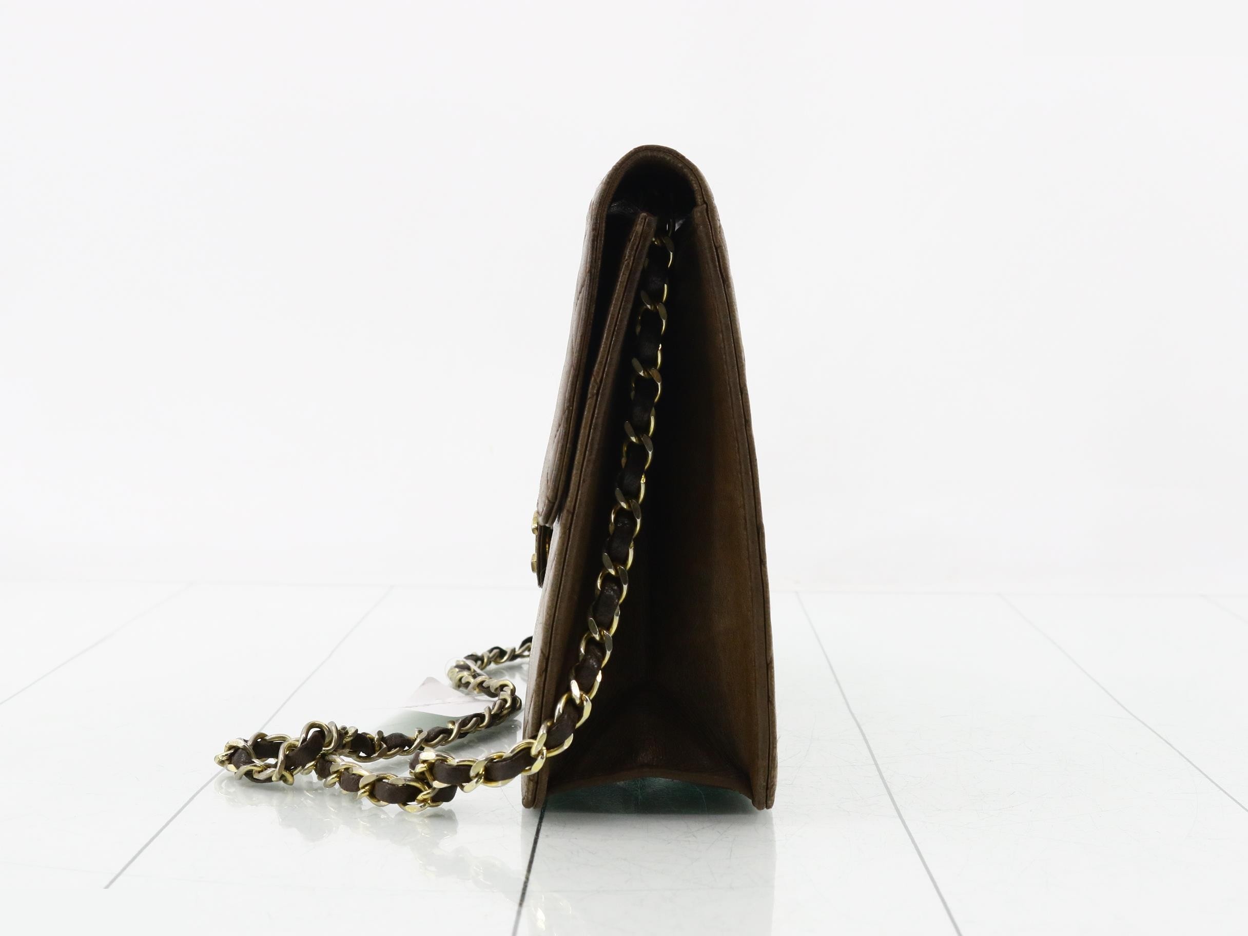 Matelassé Chain Shoulder Bag, Brown — view 3