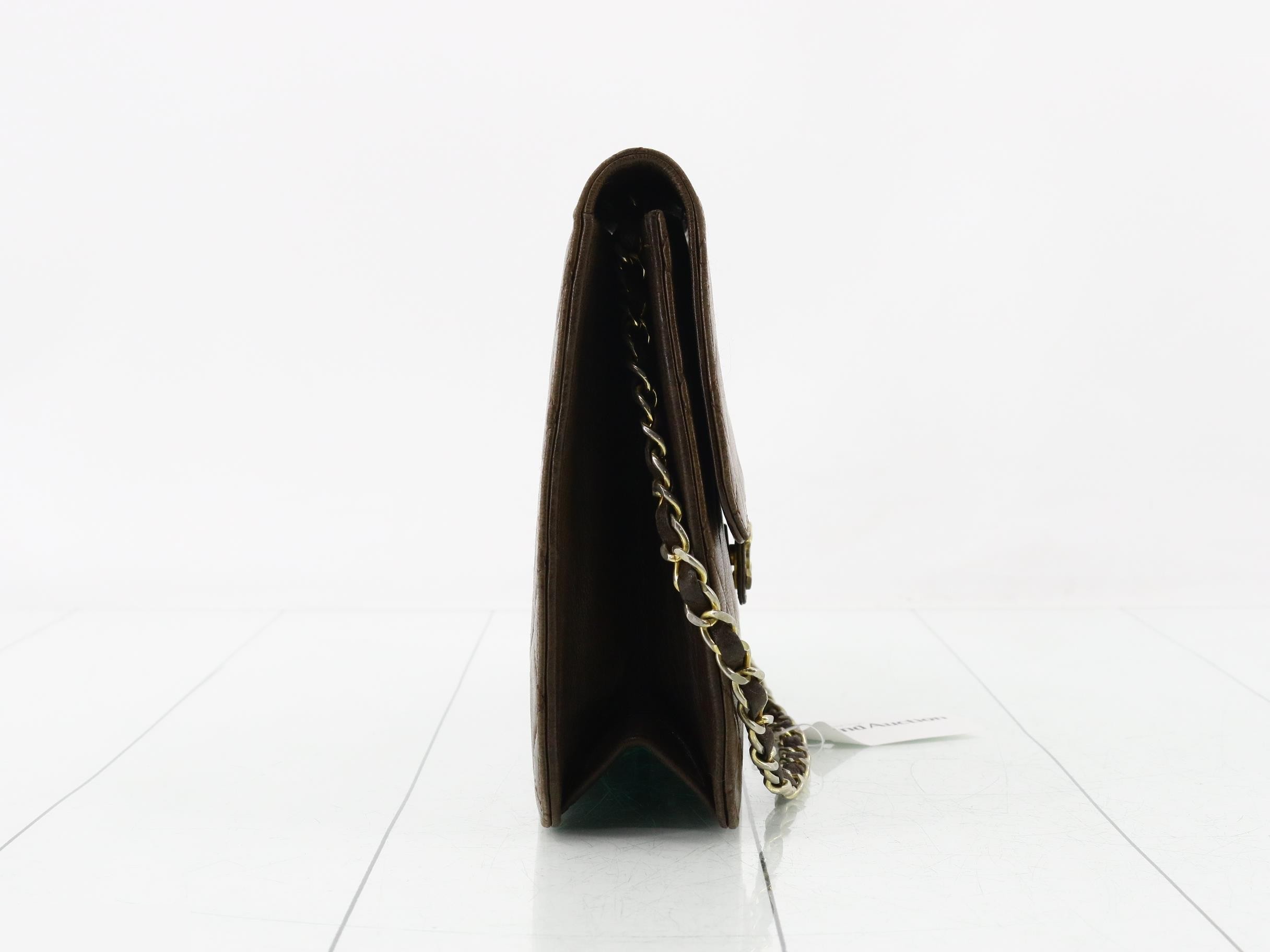 Matelassé Chain Shoulder Bag, Brown — view 4