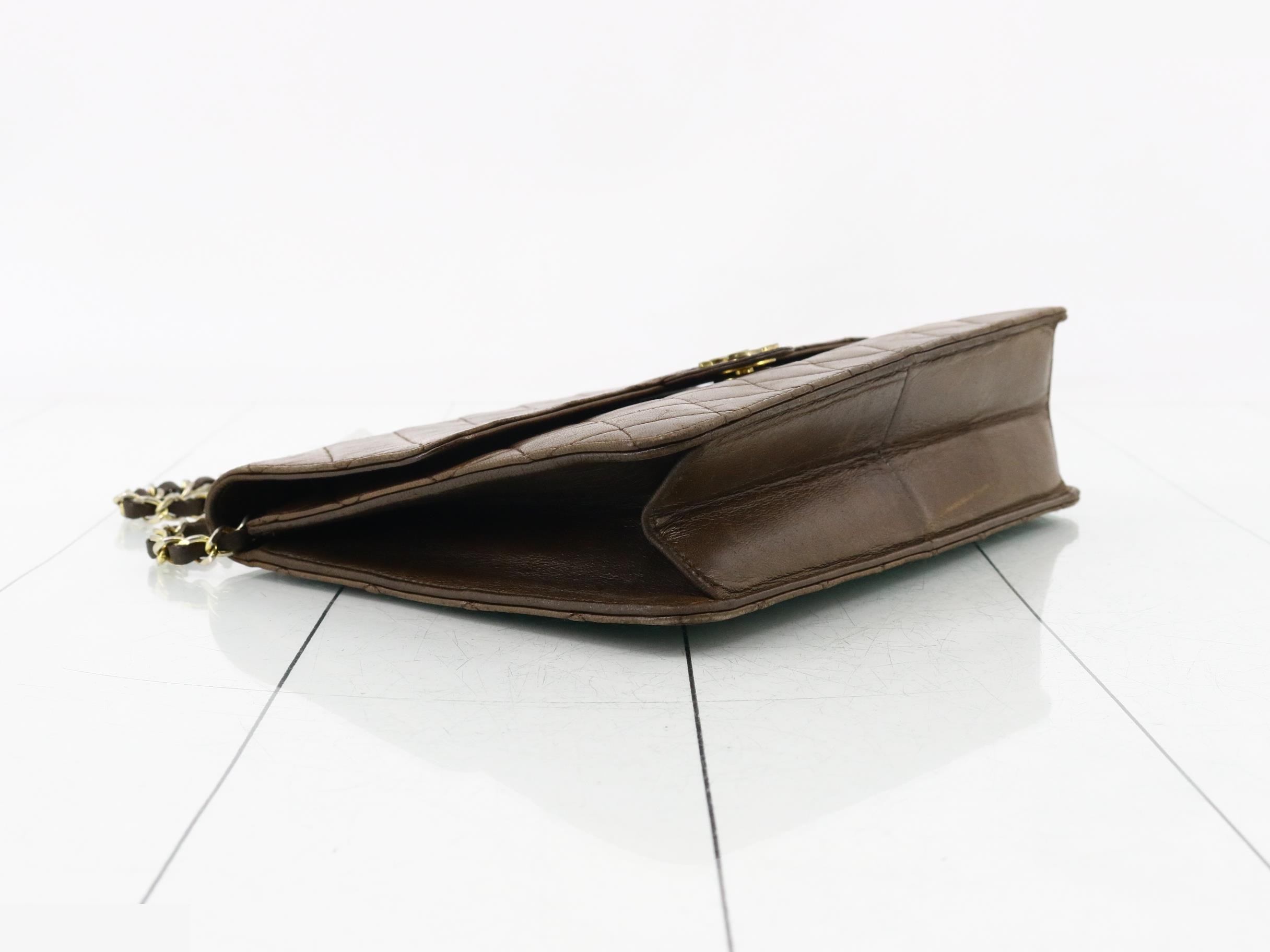 Matelassé Chain Shoulder Bag, Brown — view 5