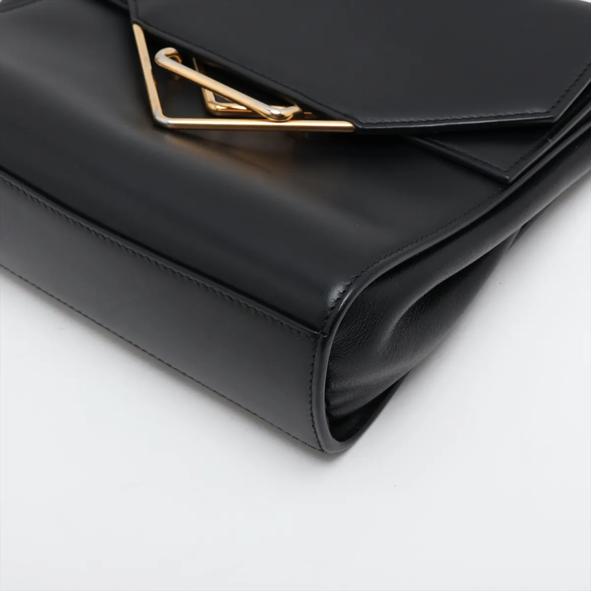 Clip Leather Shoulder Bag, Black — view 3