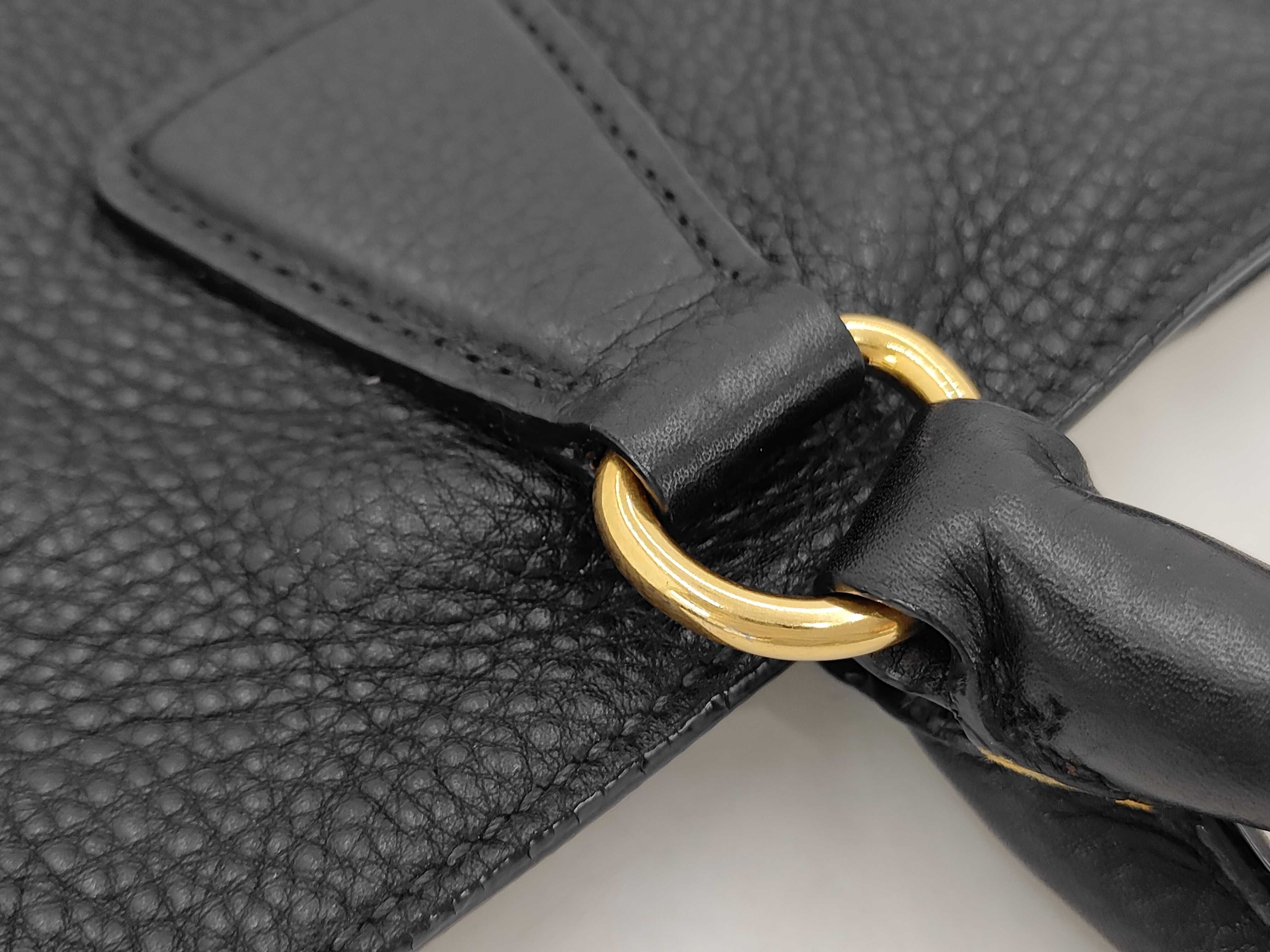 Leather Vitello Daino Leather Bag, Black, Gold Hardware, with Shoulder Strap and Name Tag, Tote Bag — view 7