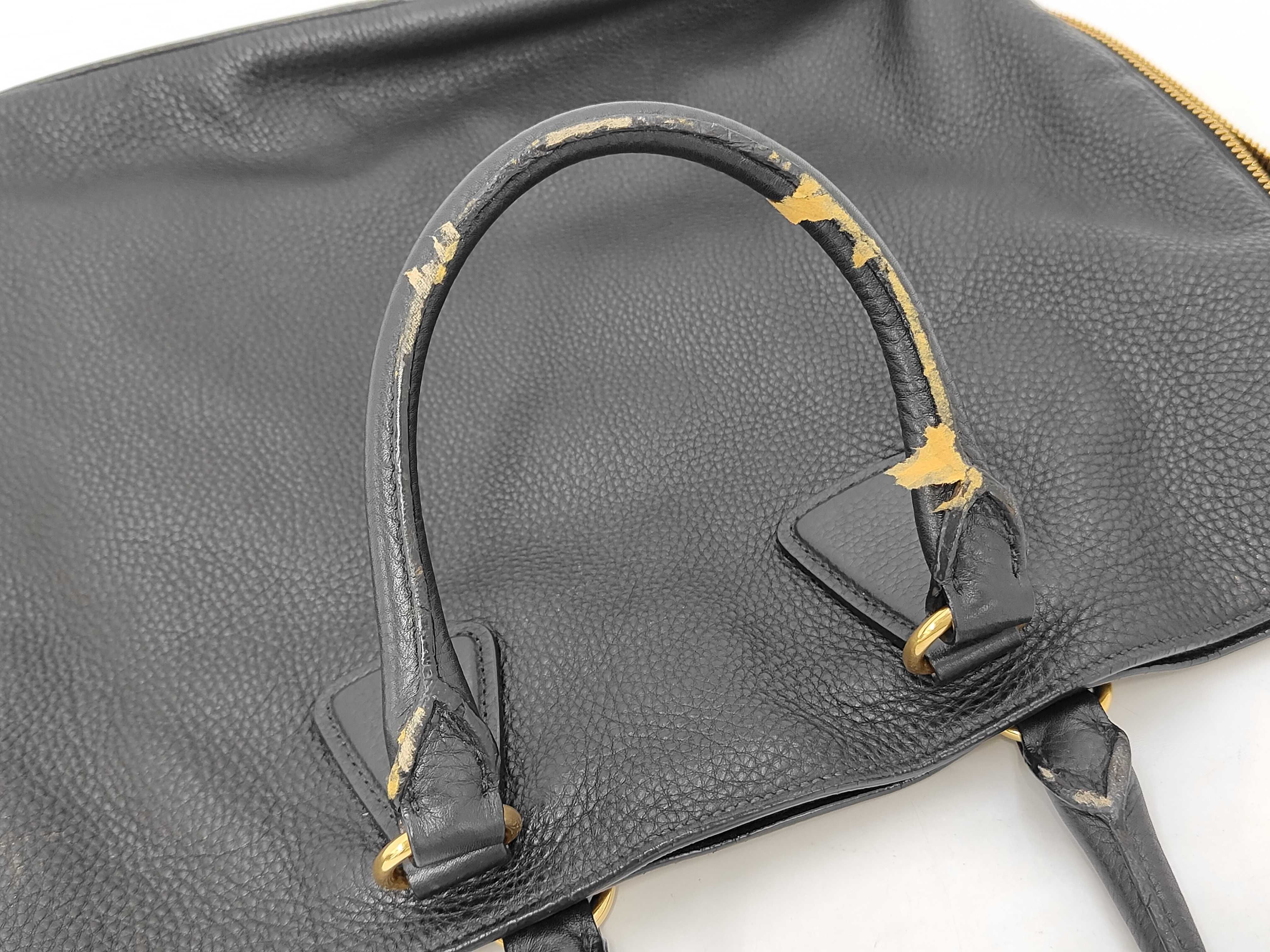Leather Vitello Daino Leather Bag, Black, Gold Hardware, with Shoulder Strap and Name Tag, Tote Bag — view 10