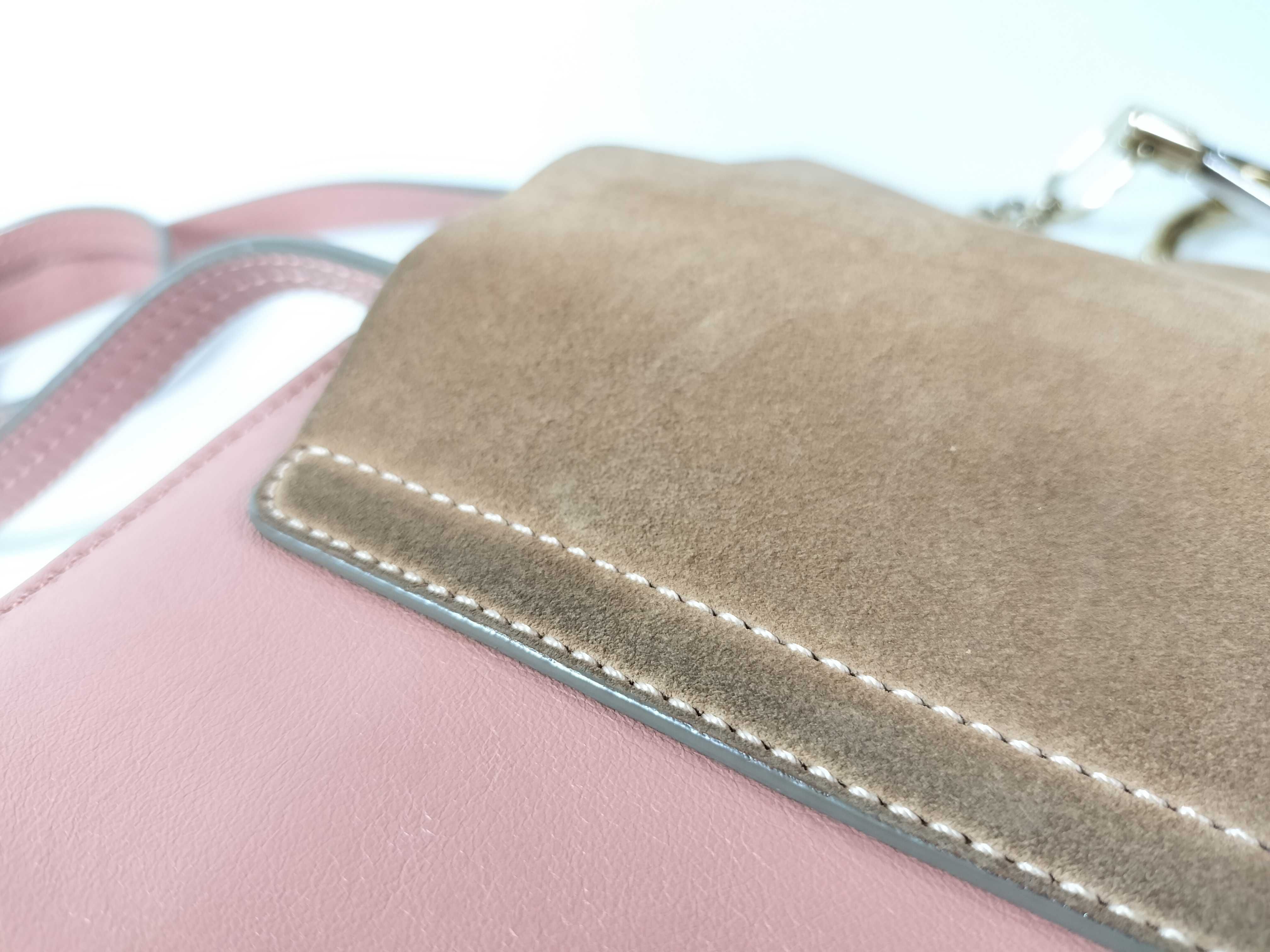 Faye Pink x Beige Suede & Leather Shoulder Bag — view 12