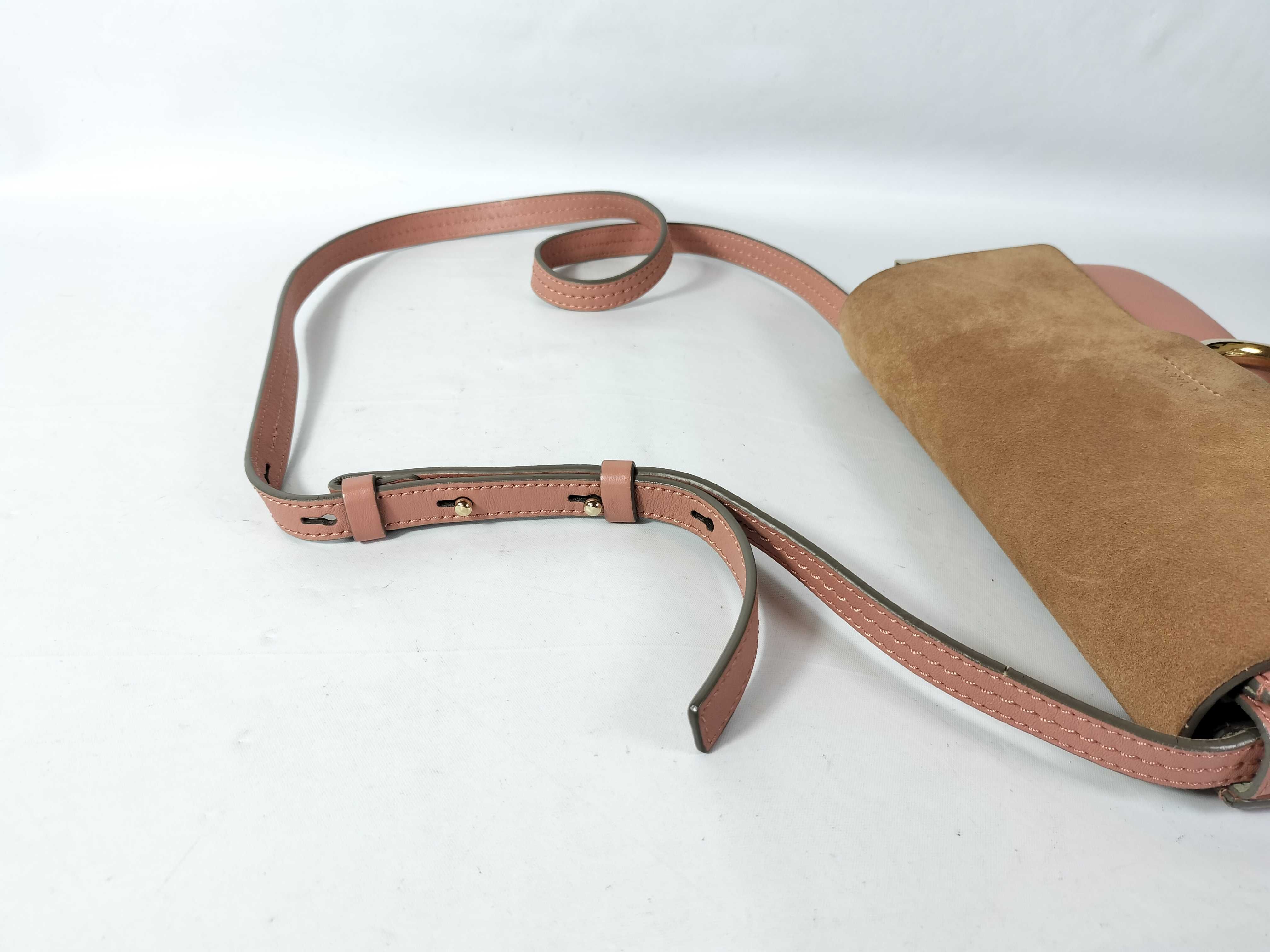 Faye Pink x Beige Suede & Leather Shoulder Bag — view 3