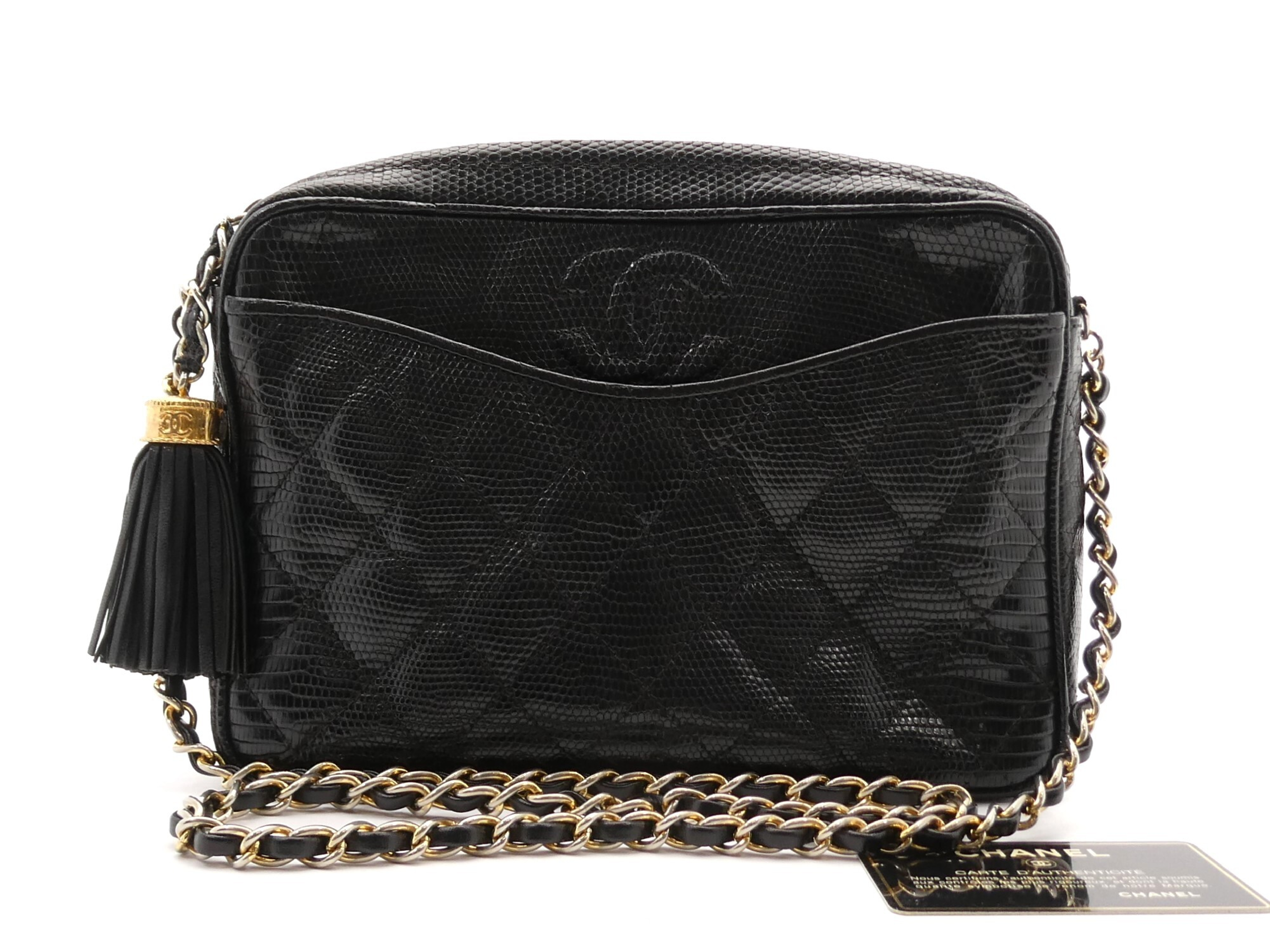 Matelassé Lizard Coco Mark Fringe Chain Shoulder Bag
