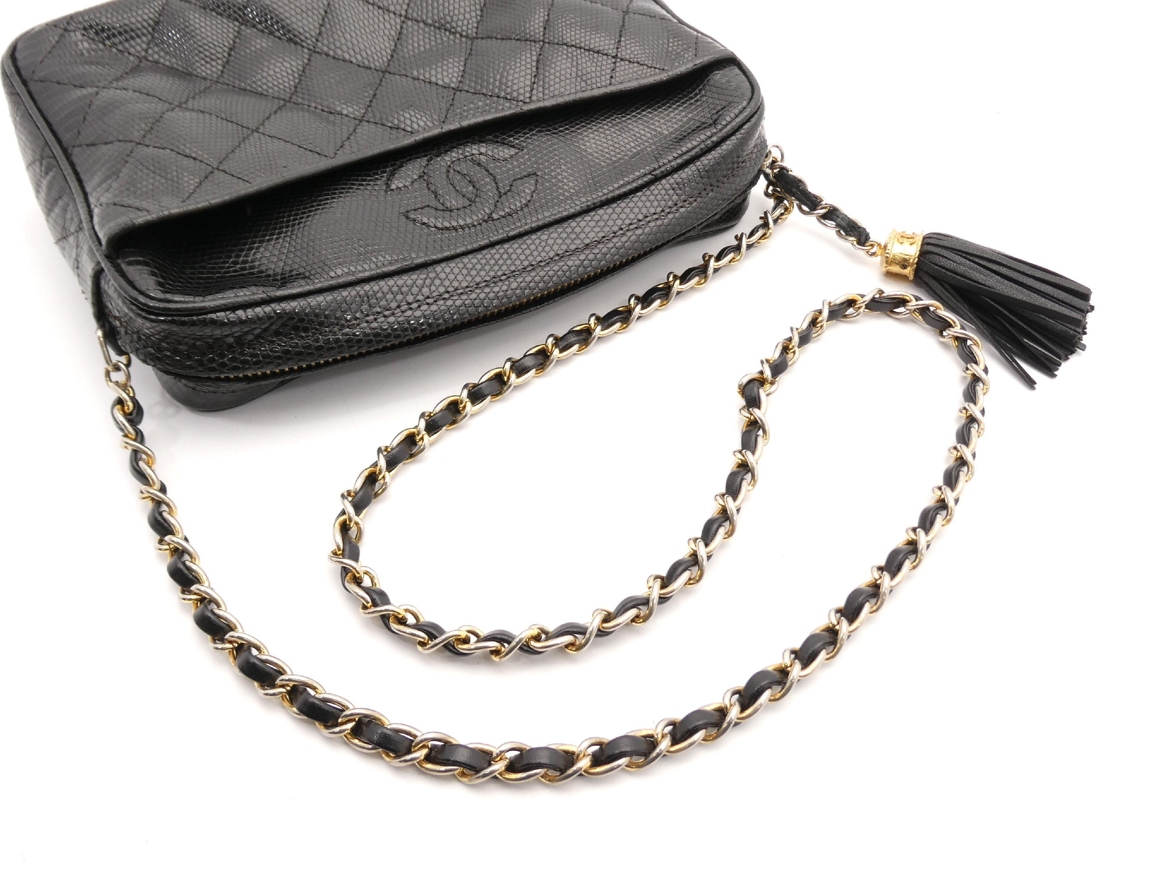 Matelassé Lizard Coco Mark Fringe Chain Shoulder Bag — view 6